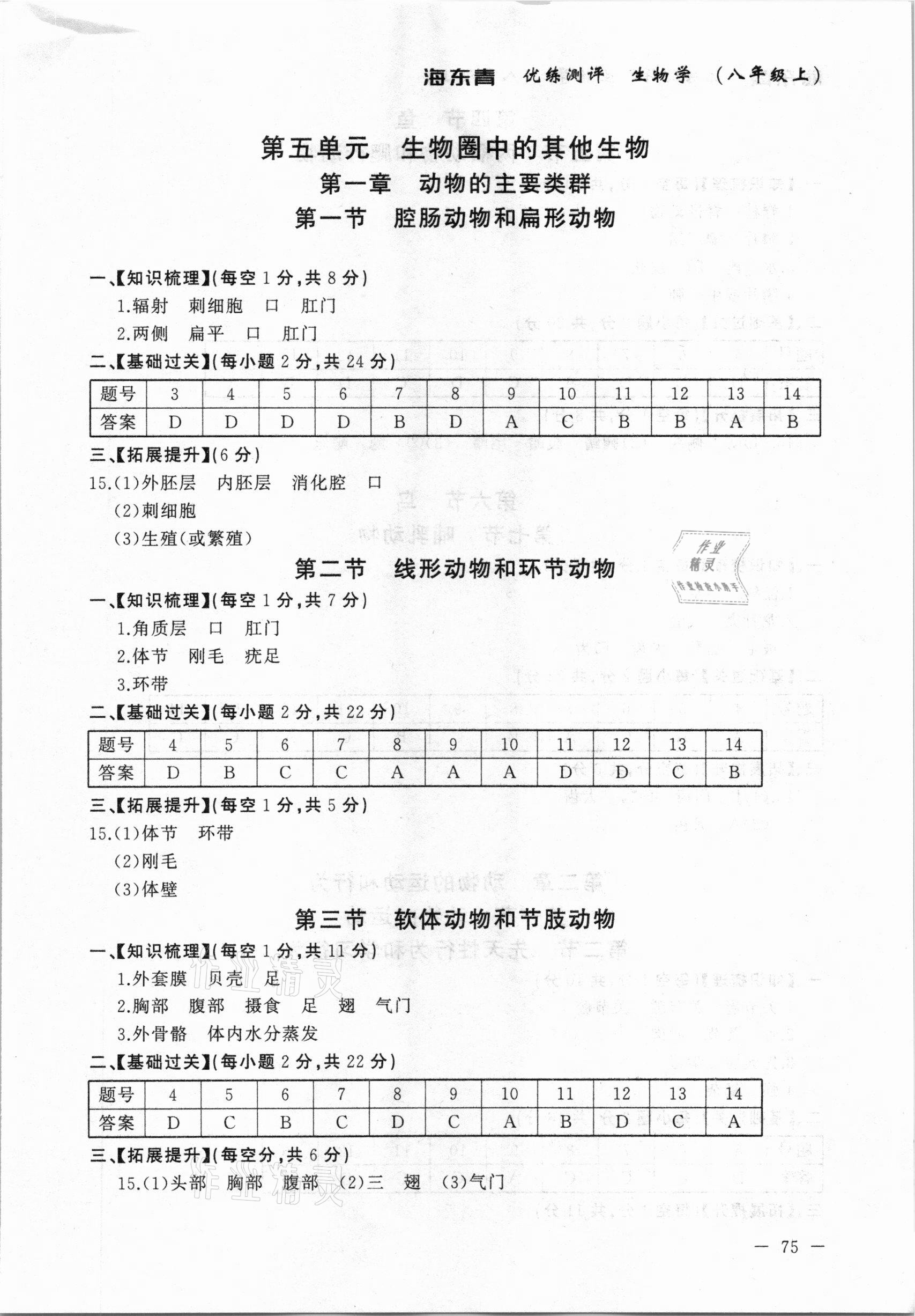 2020年海東青優(yōu)練測評八年級生物學上冊人教版牡丹江專用 參考答案第1頁