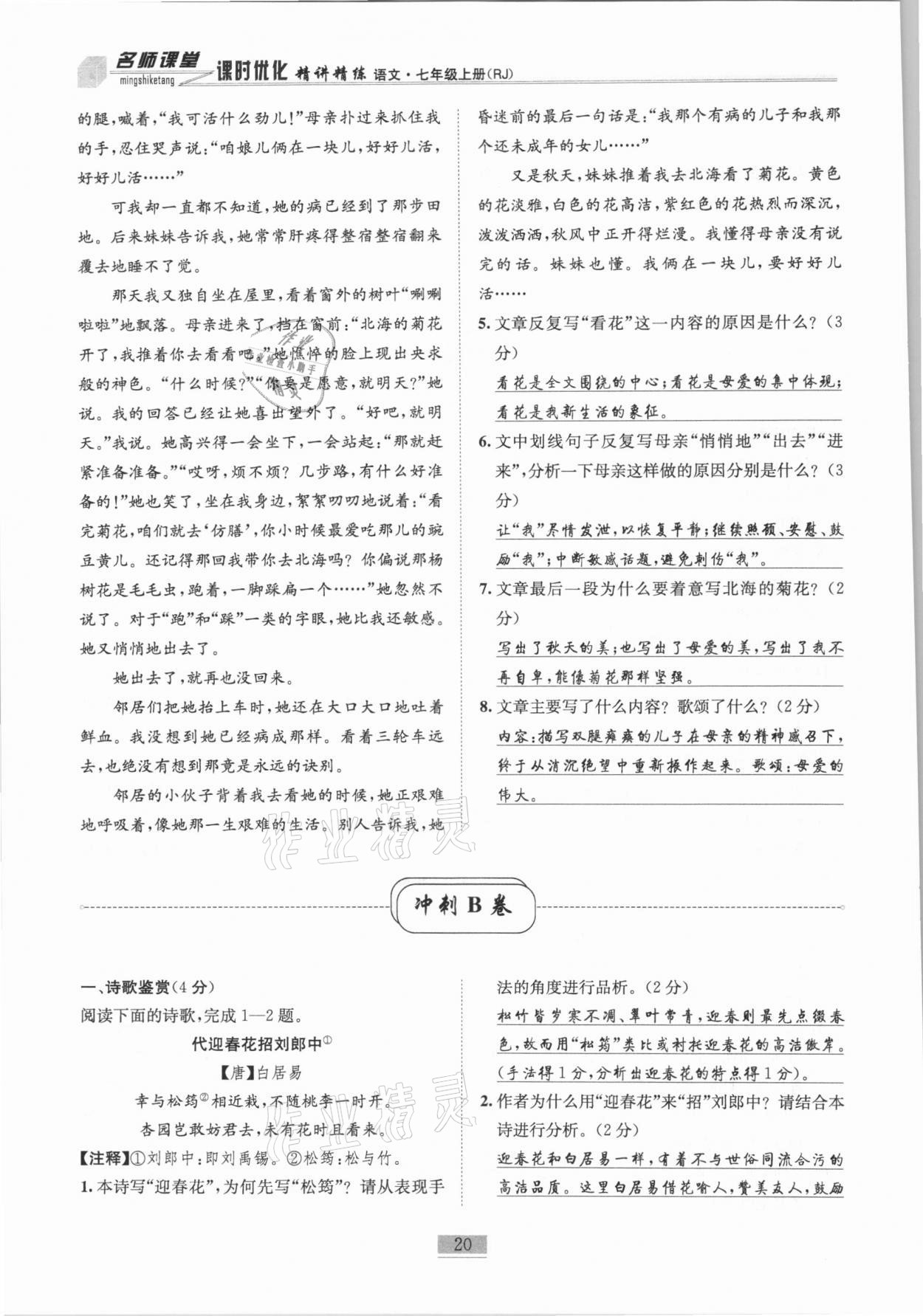 2020年名師課堂課時(shí)優(yōu)化精講精練七年級(jí)語(yǔ)文上冊(cè)人教版 第20頁(yè)