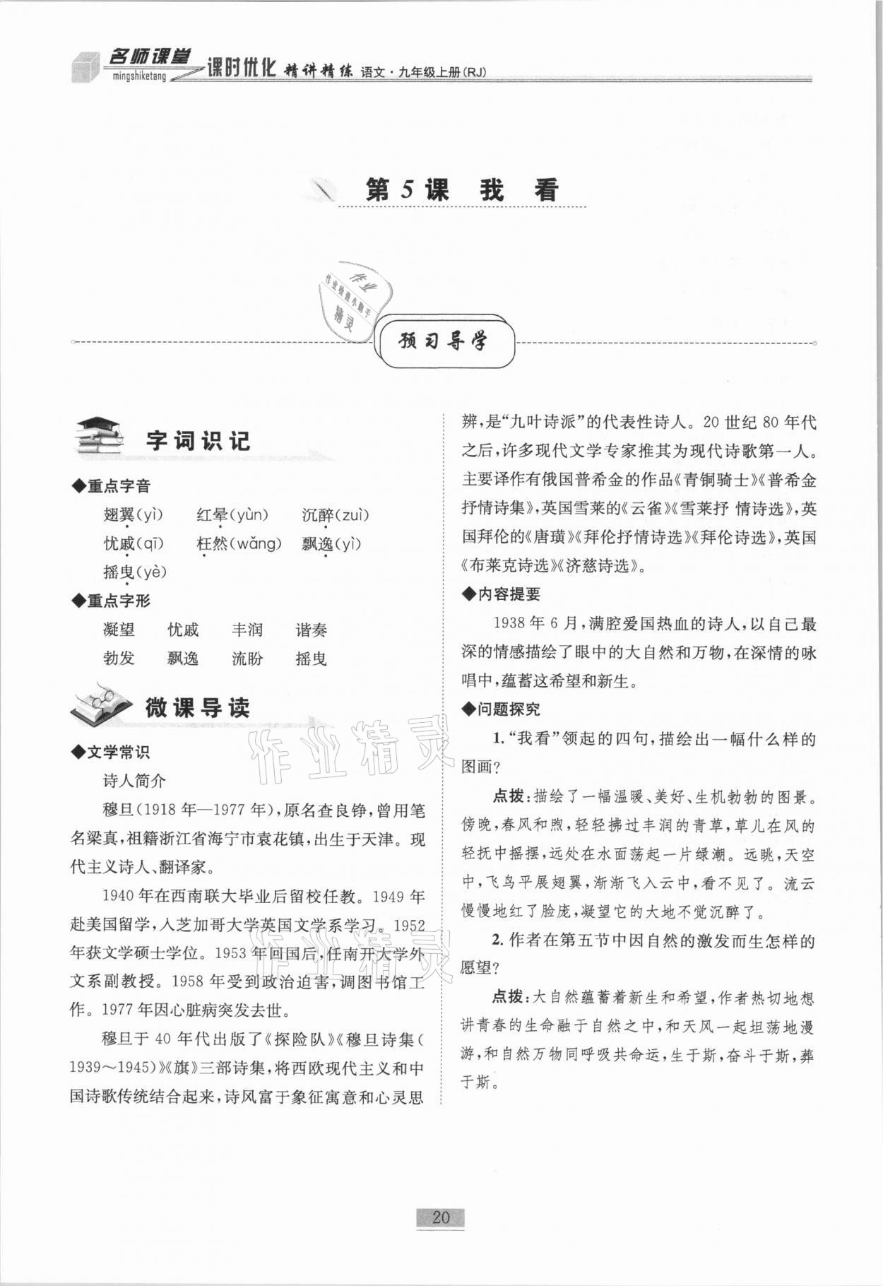 2020年名師課堂課時優(yōu)化精講精練九年級語文上冊人教版 第20頁