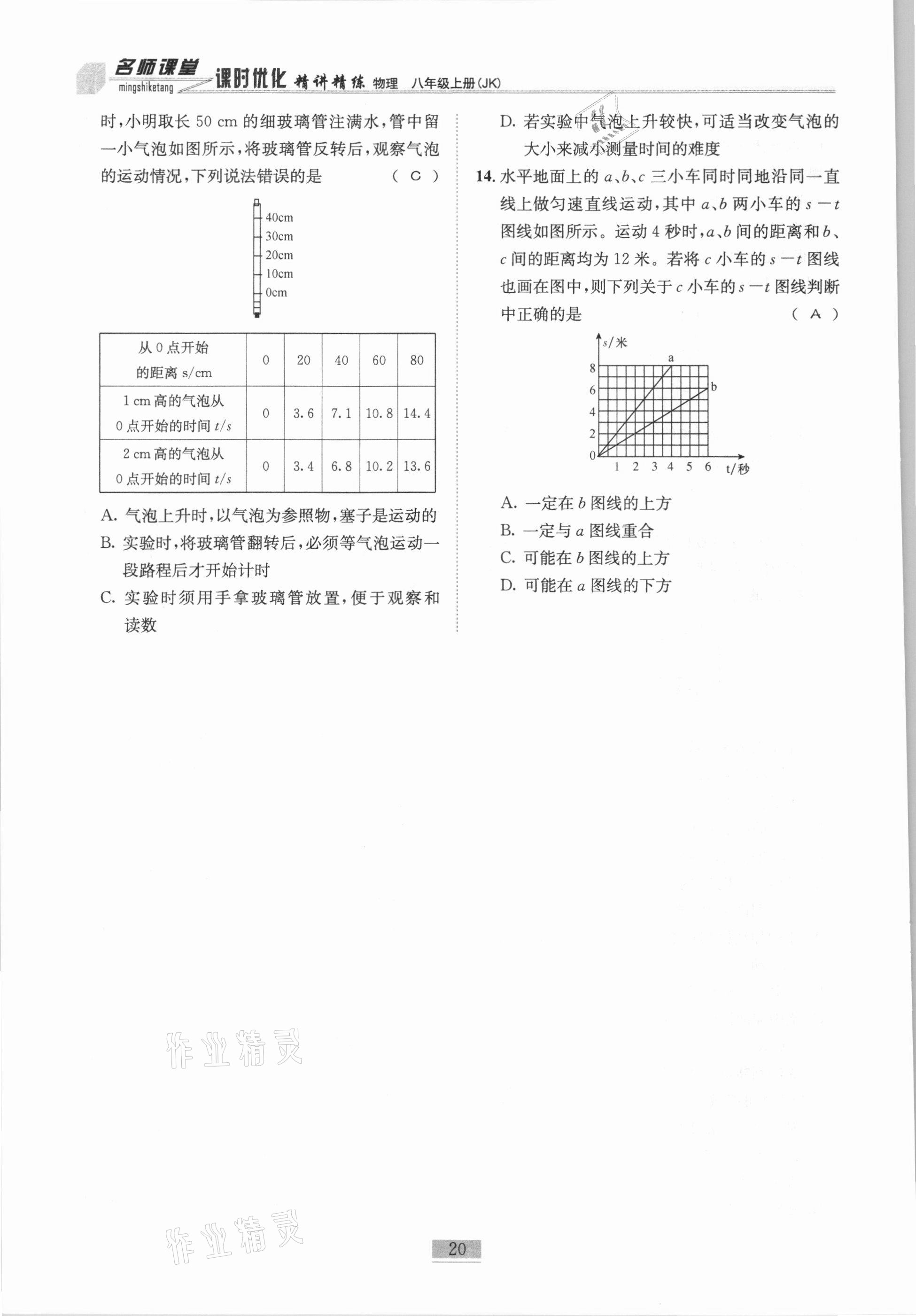 2020年名師課堂課時(shí)優(yōu)化精講精練八年級(jí)物理上冊(cè)教科版 參考答案第20頁