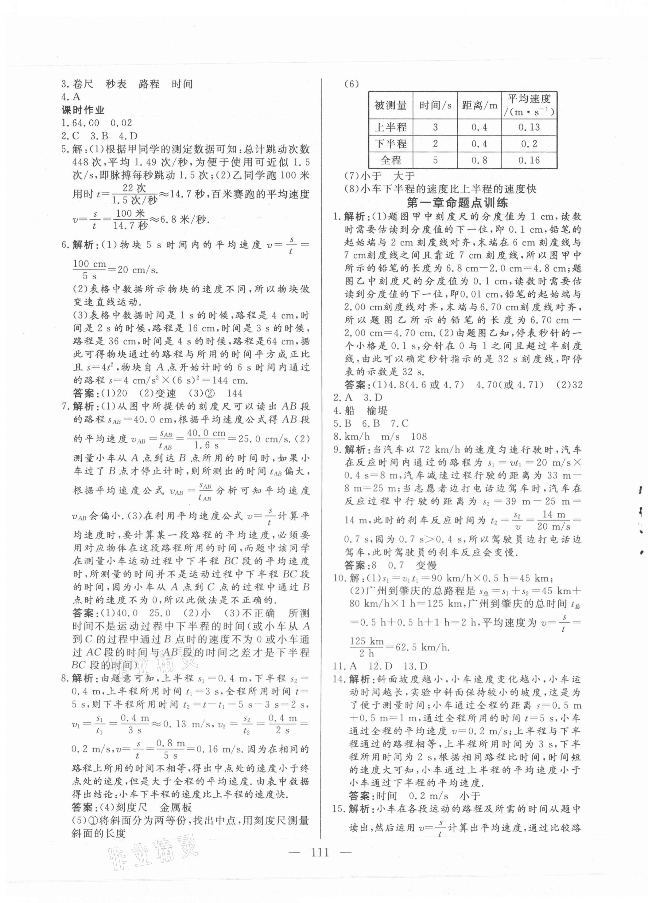 2020年自主訓(xùn)練八年級(jí)物理上冊(cè)人教版 參考答案第3頁(yè)