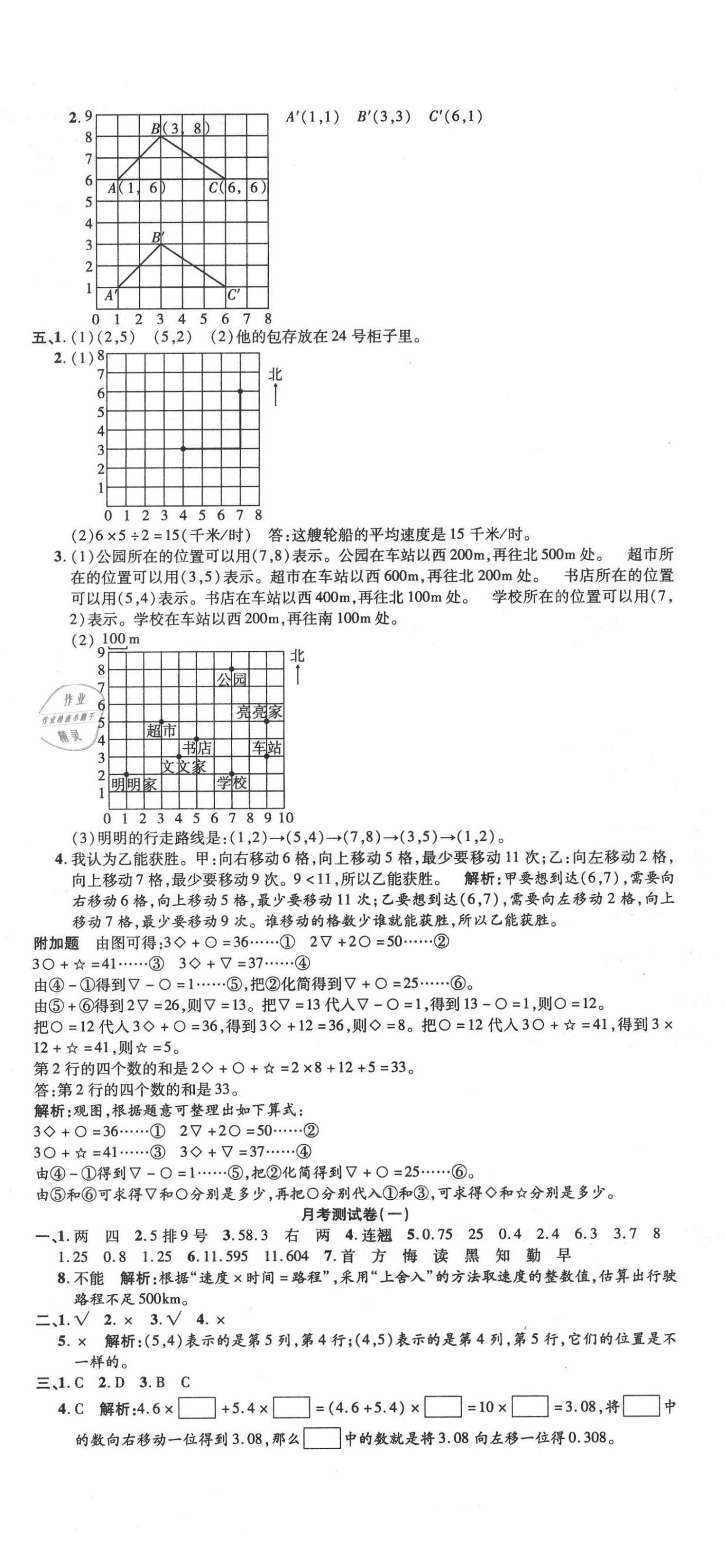 2020年品优好卷测评必备五年级数学上册人教版 参考答案第2页