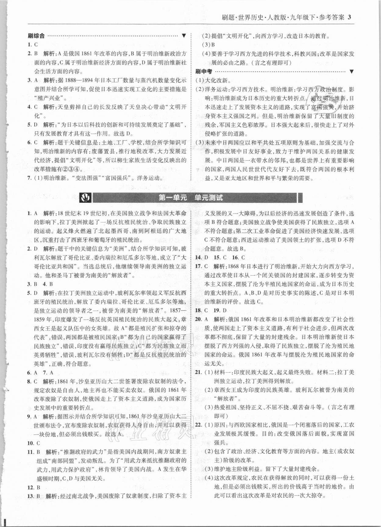 2021年北大绿卡刷题九年级世界历史下册人教版 第3页