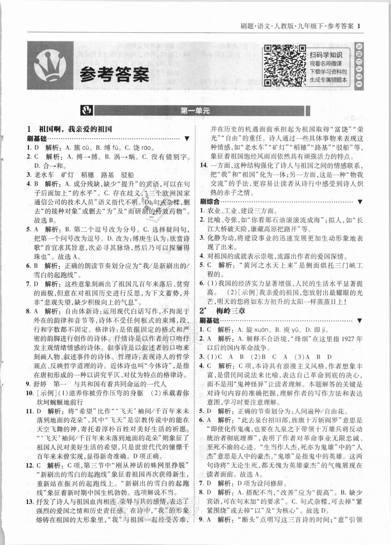 2021年北大绿卡刷题九年级语文下册人教版 第1页