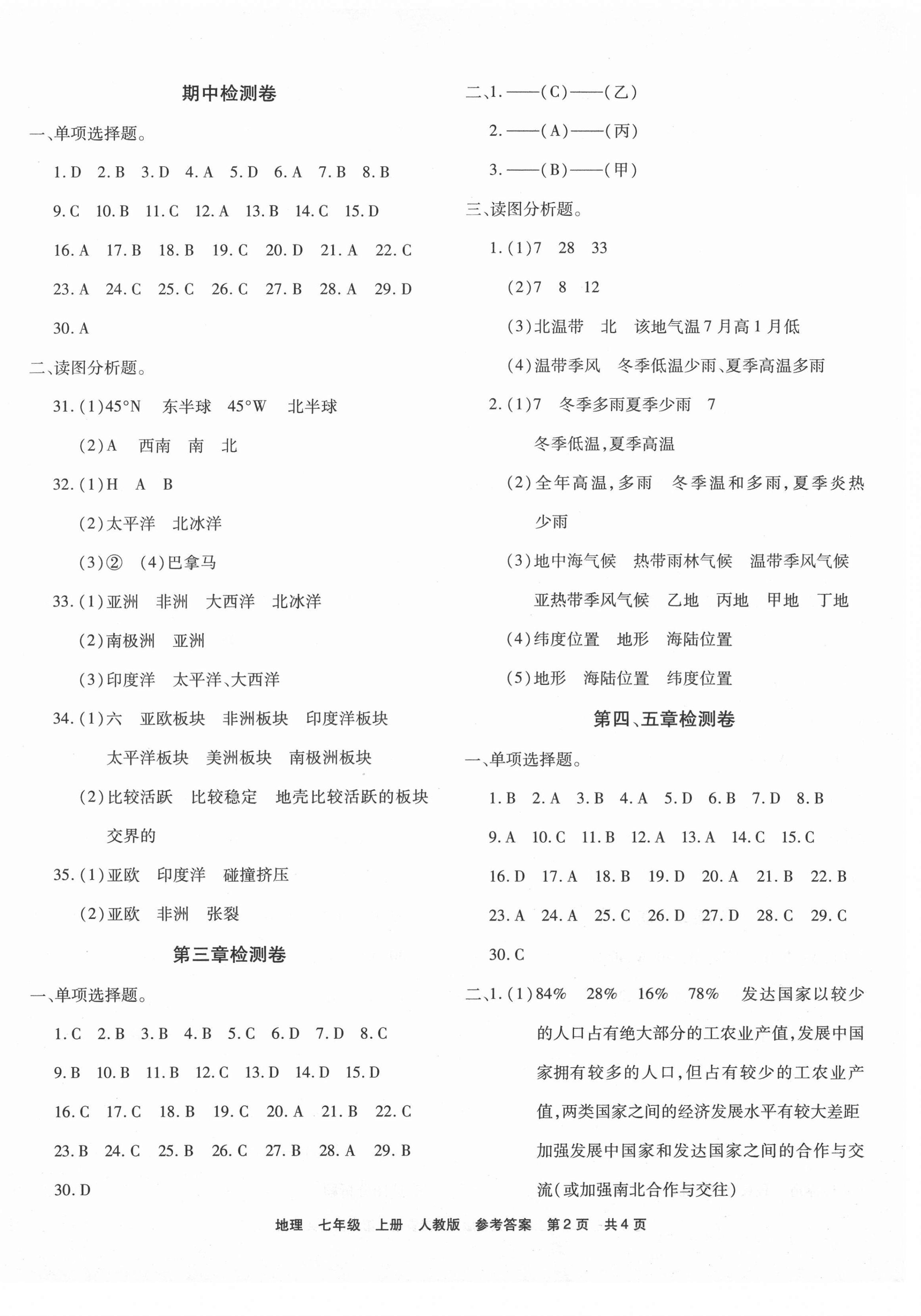 2020年优品单元与期末七年级地理上册人教版 第2页