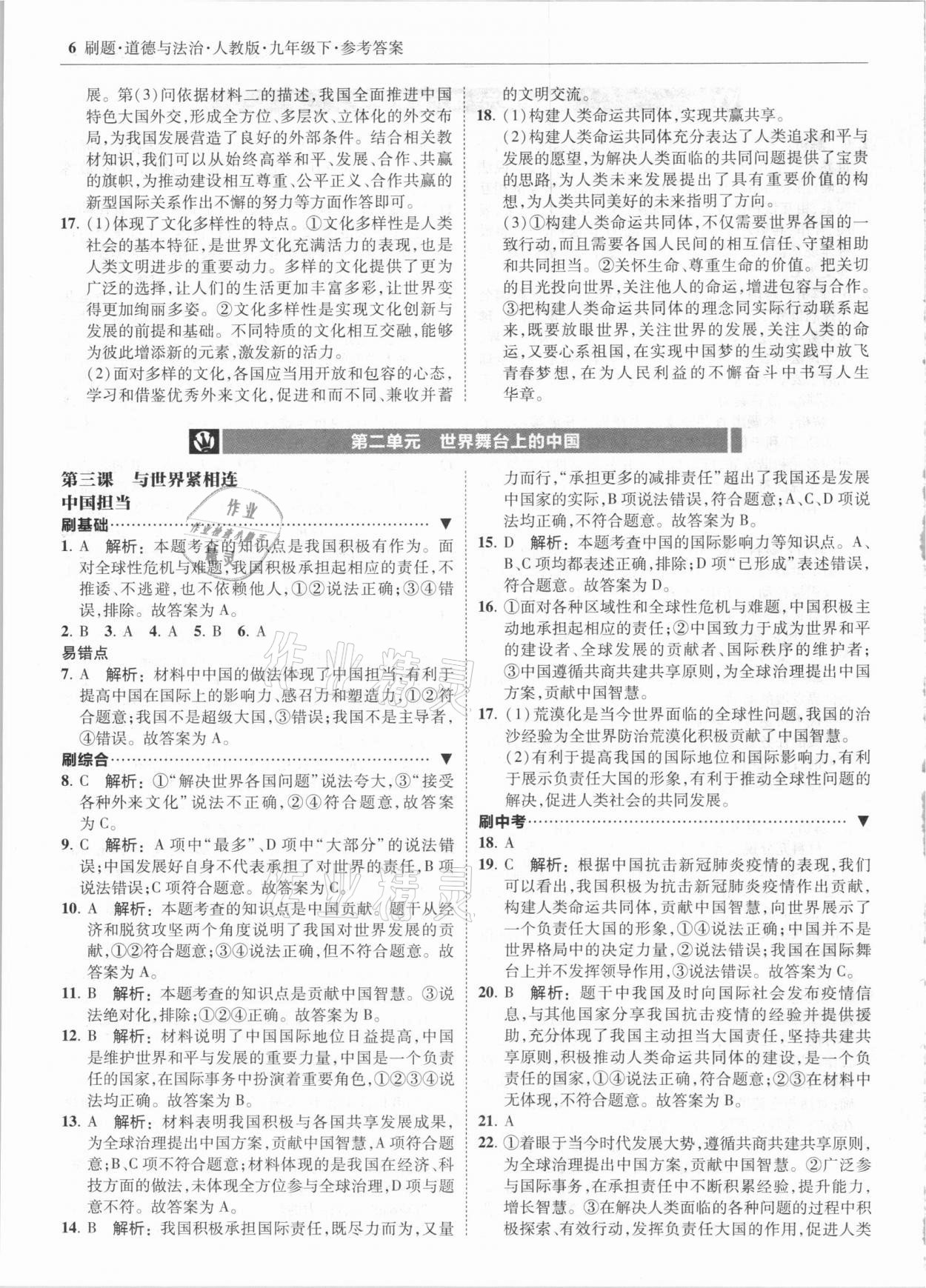 2021年北大绿卡刷题九年级道德与法治下册人教版 第6页