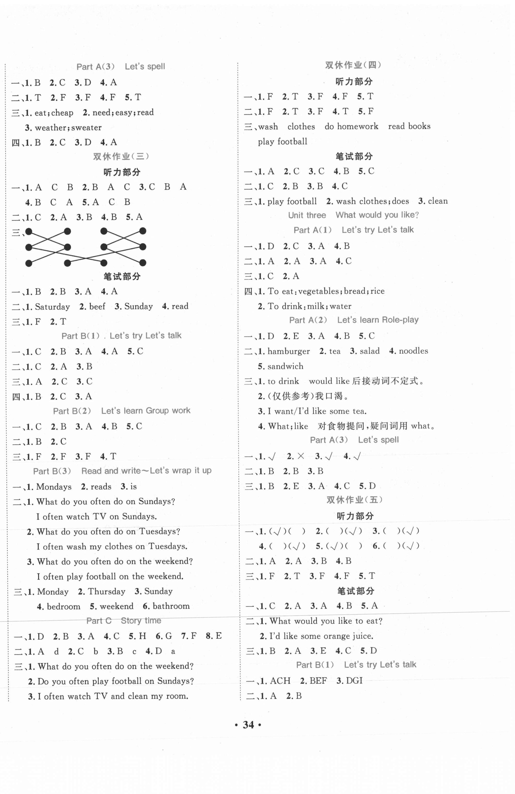 2020年名題1加1五年級英語上冊人教PEP版 參考答案第2頁