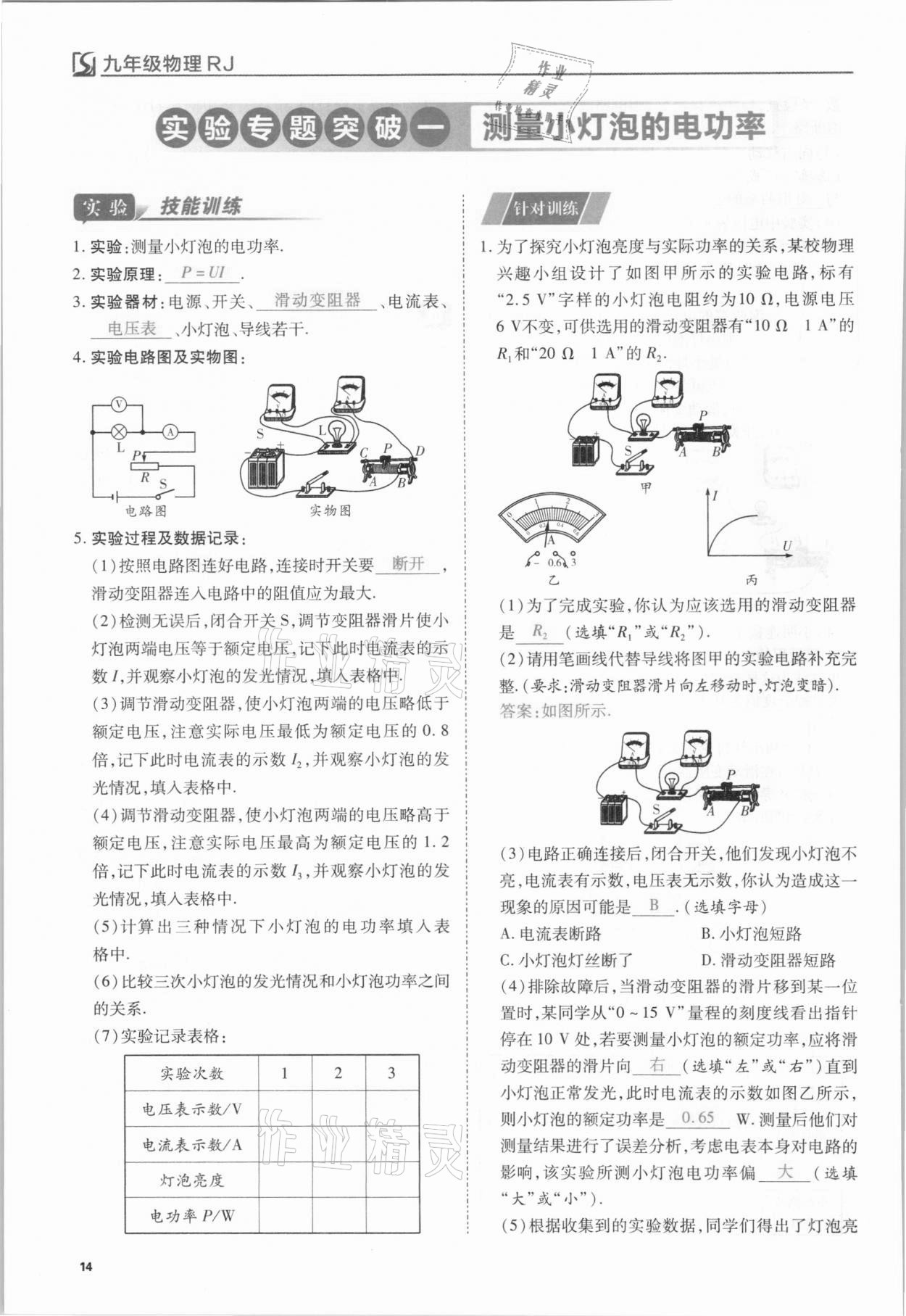 2021年我的作业九年级物理下册人教版 第14页