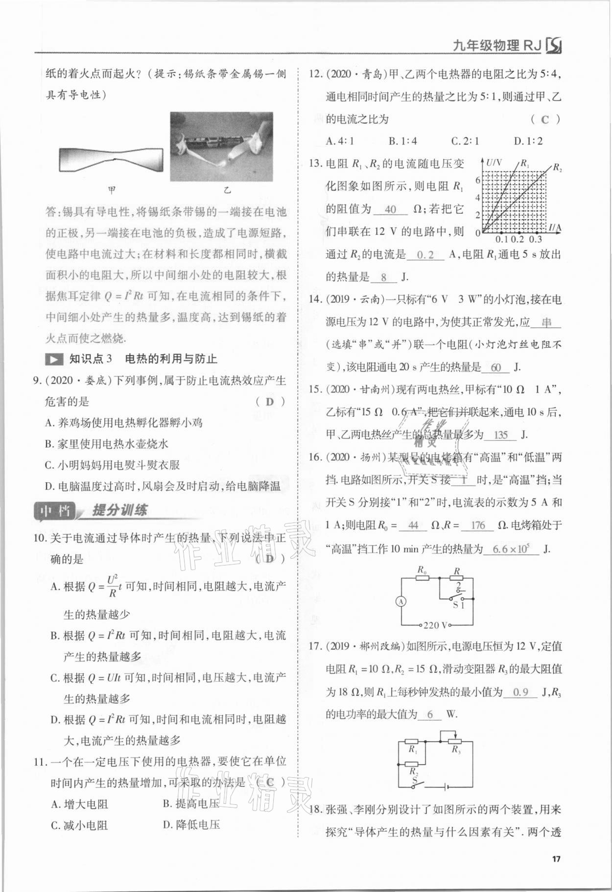 2021年我的作業(yè)九年級物理下冊人教版 第17頁