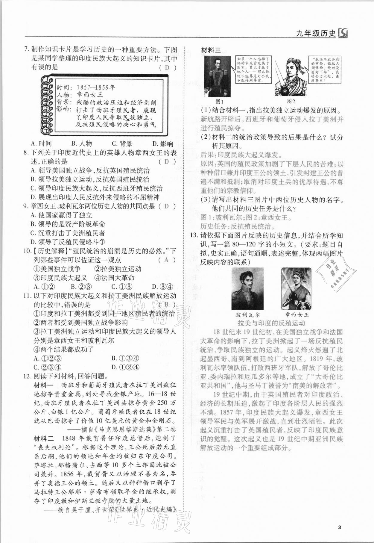 2021年我的作业九年级历史下册人教版 第3页