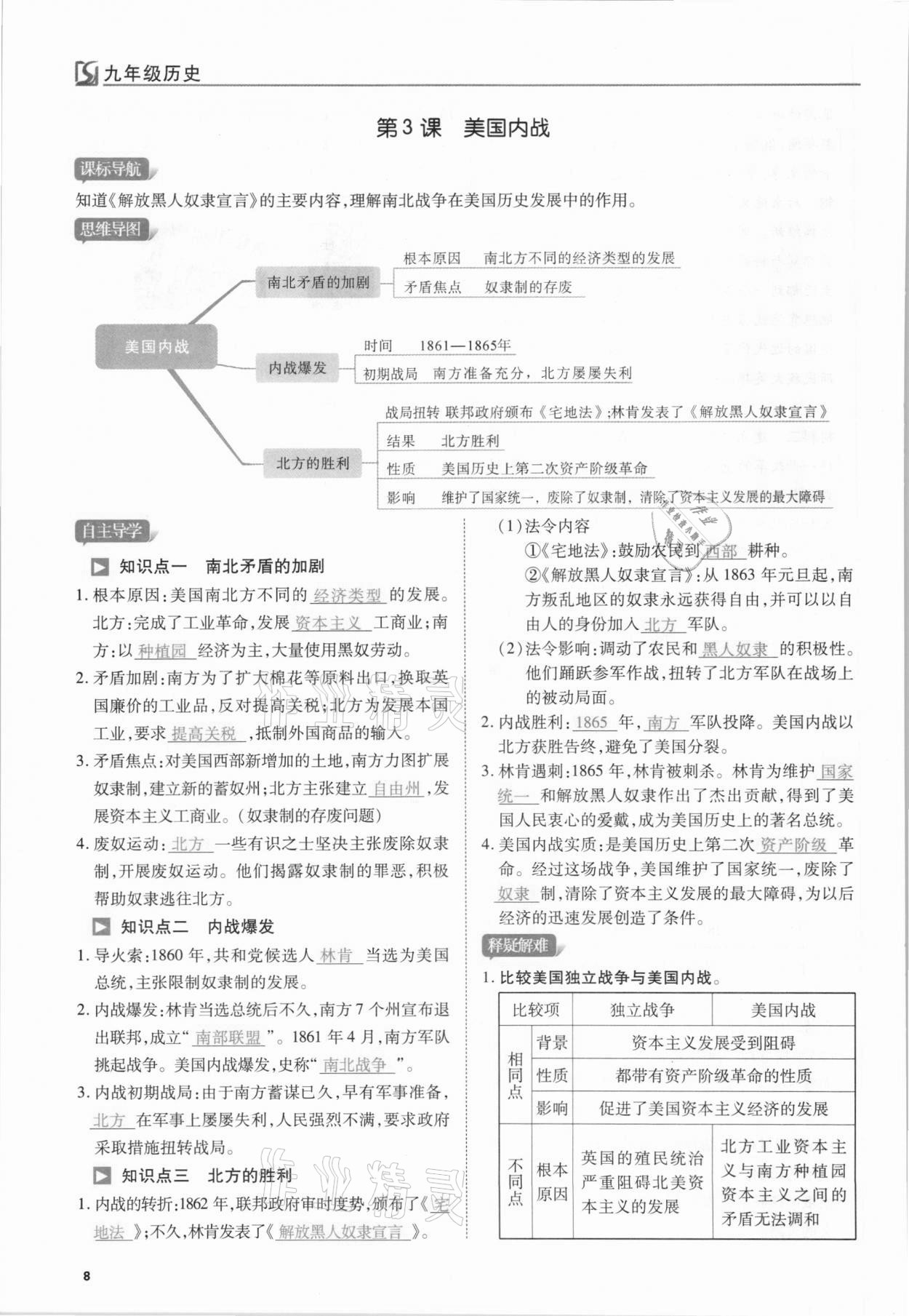 2021年我的作業(yè)九年級(jí)歷史下冊(cè)人教版 第8頁(yè)