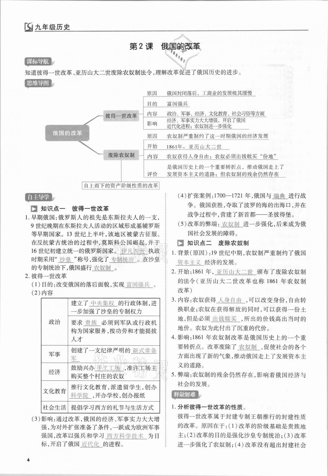 2021年我的作業(yè)九年級歷史下冊人教版 第4頁