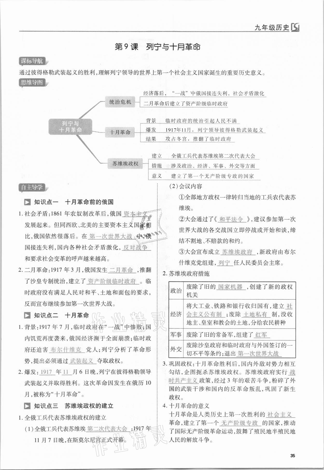 2021年我的作業(yè)九年級歷史下冊人教版 第35頁