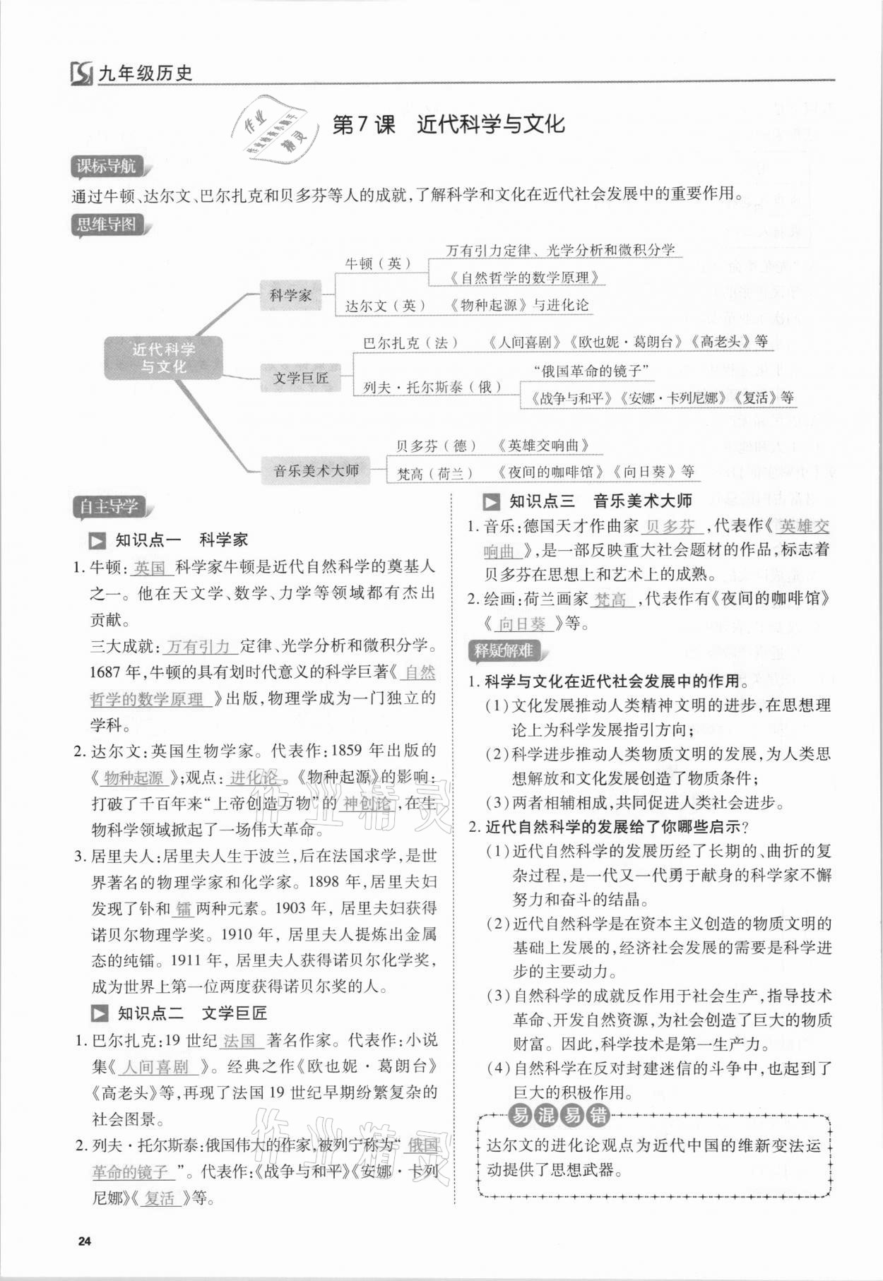 2021年我的作业九年级历史下册人教版 第24页