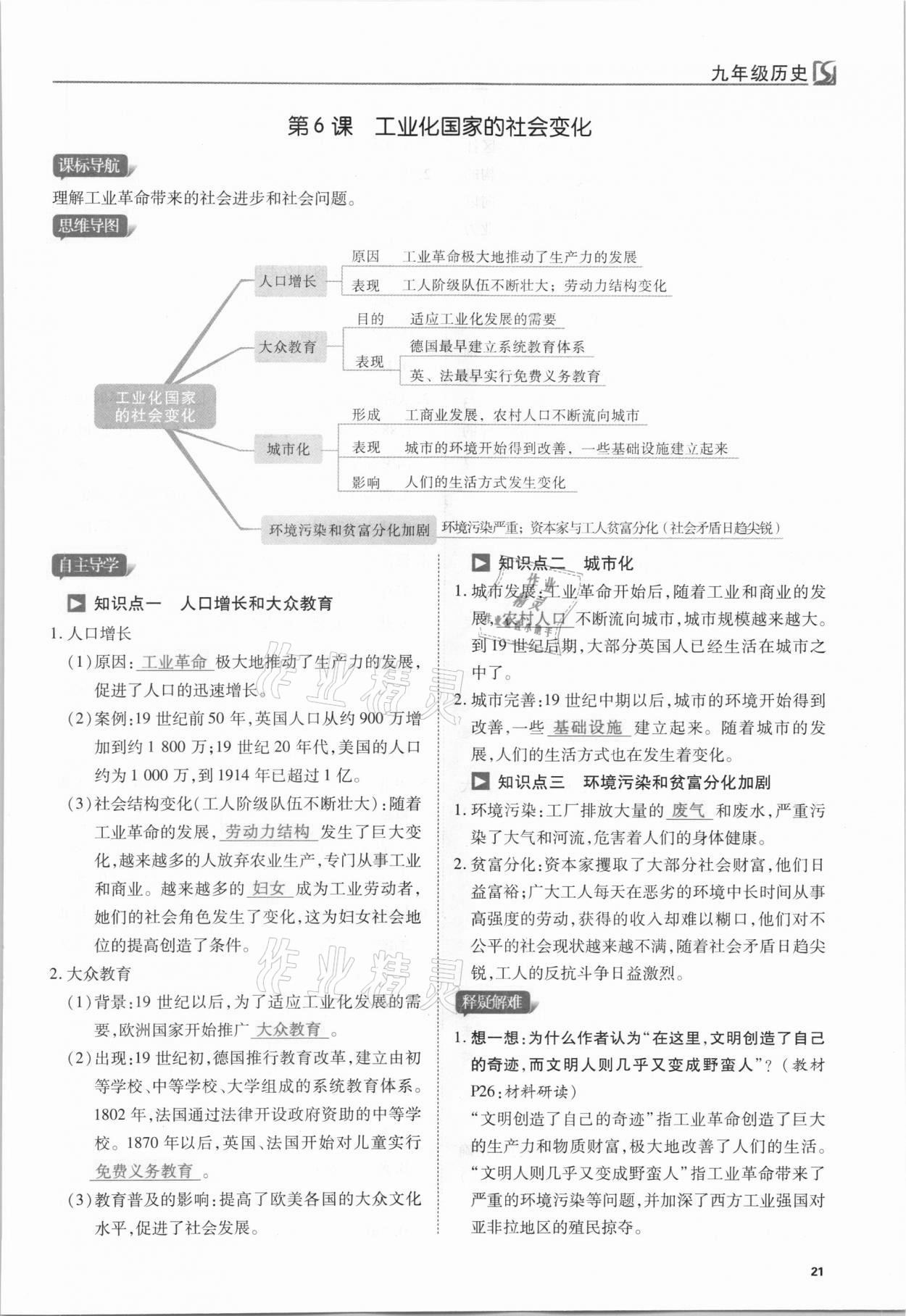 2021年我的作業(yè)九年級(jí)歷史下冊(cè)人教版 第21頁(yè)