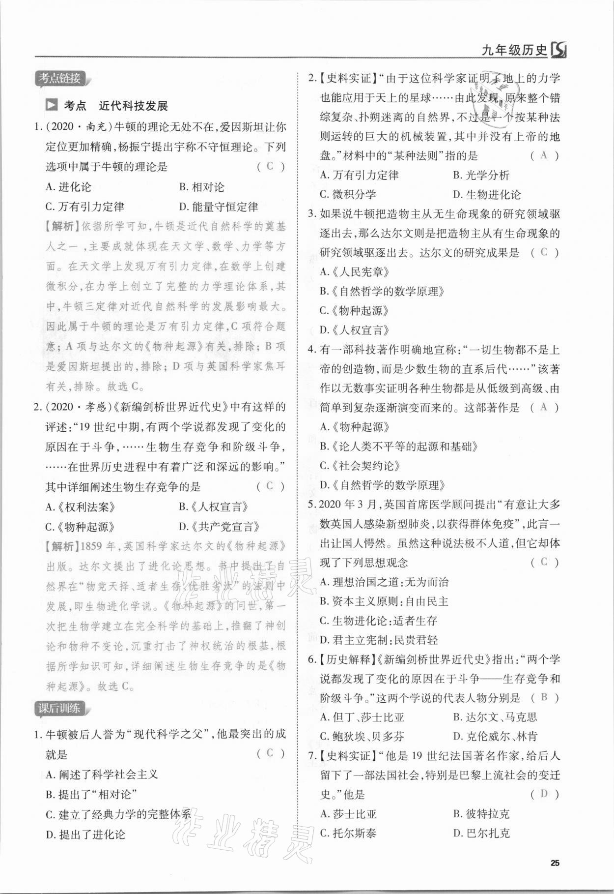 2021年我的作業(yè)九年級歷史下冊人教版 第25頁