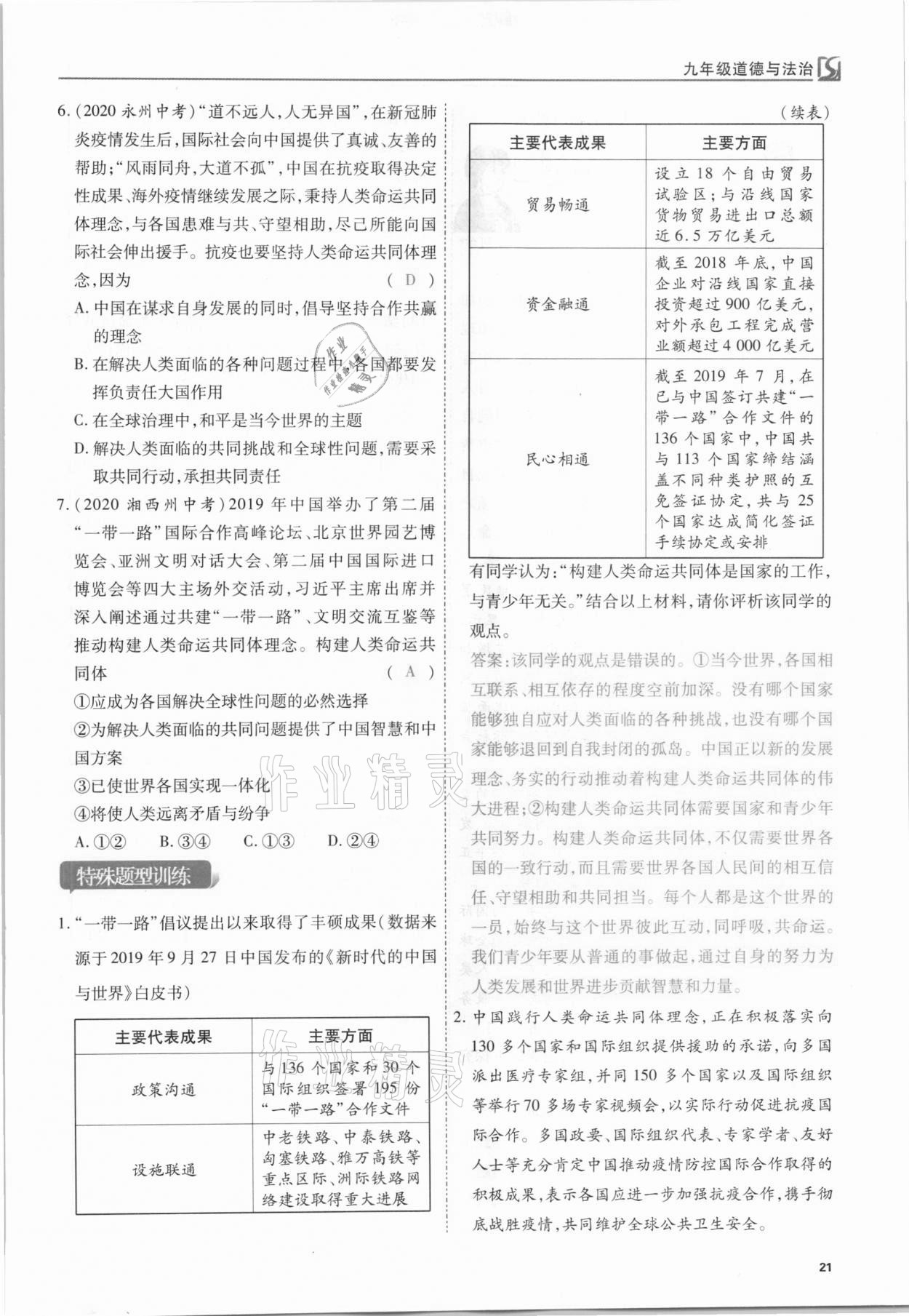 2021年我的作業(yè)九年級(jí)道德與法治下冊(cè)人教版 第21頁(yè)