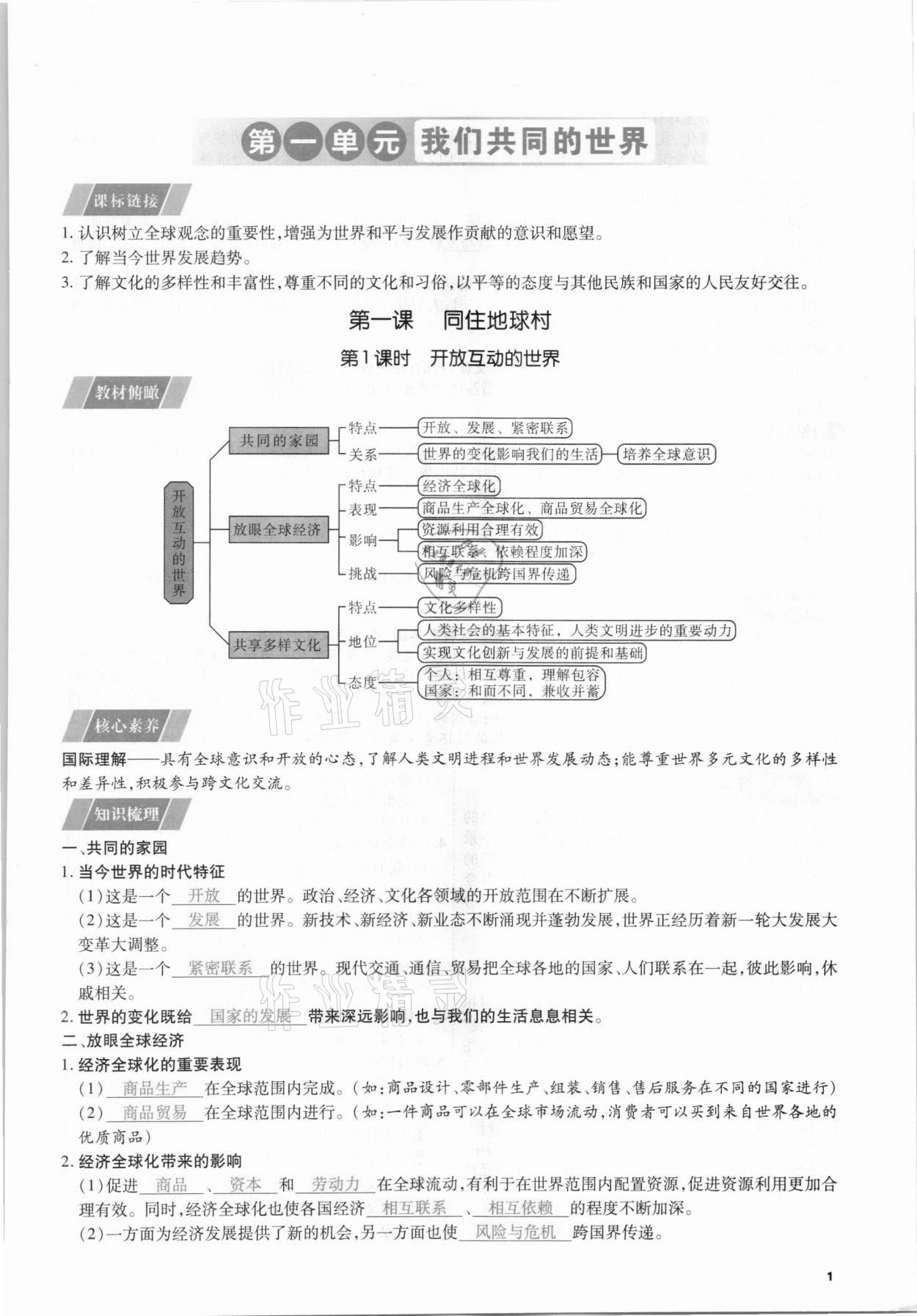 2021年我的作業(yè)九年級道德與法治下冊人教版 第1頁