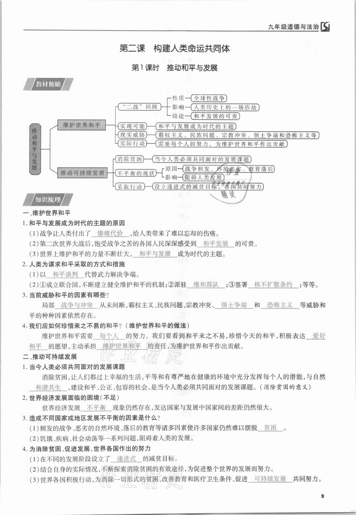 2021年我的作業(yè)九年級(jí)道德與法治下冊(cè)人教版 第9頁(yè)