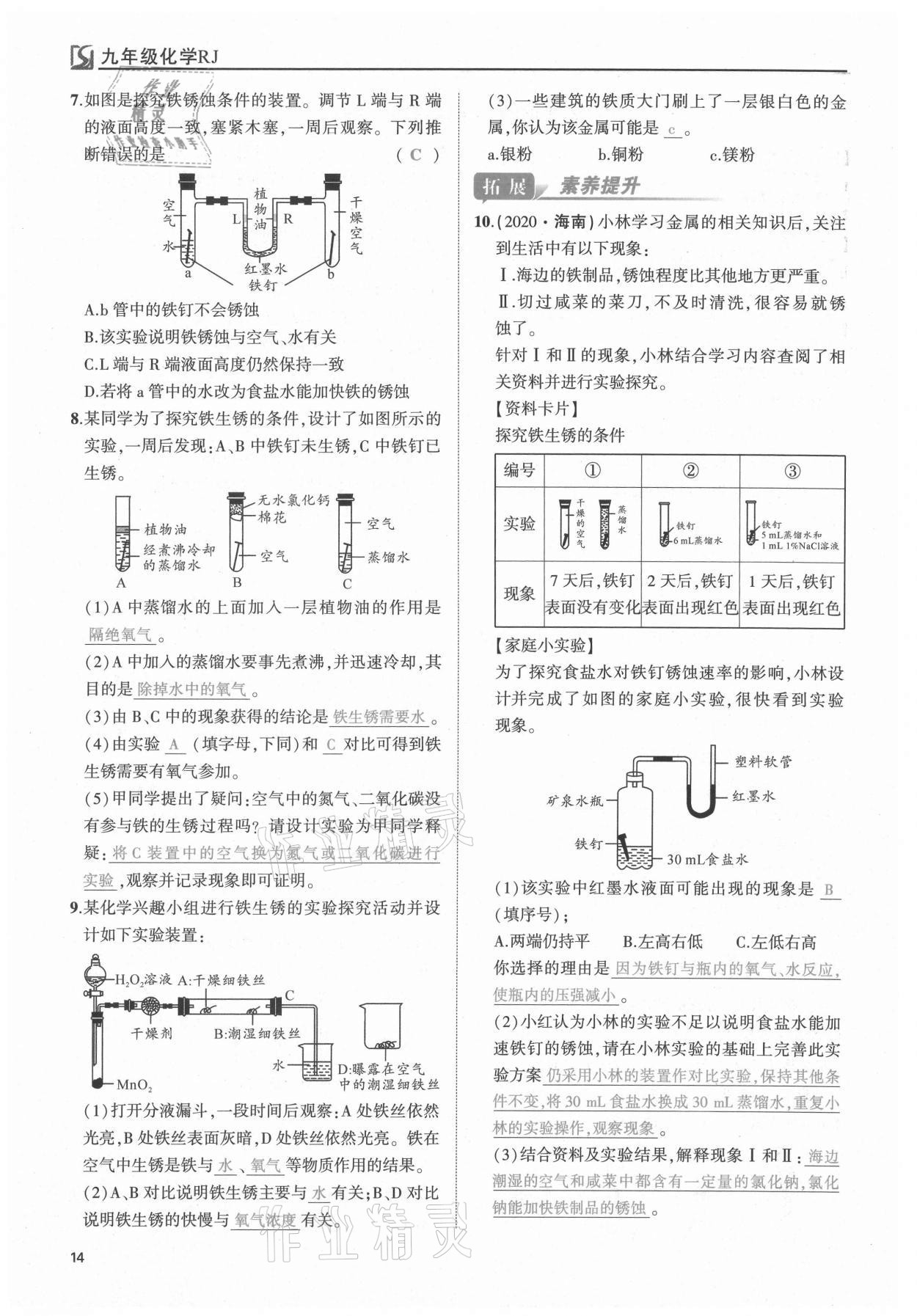 2021年我的作業(yè)九年級化學(xué)下冊人教版 第14頁