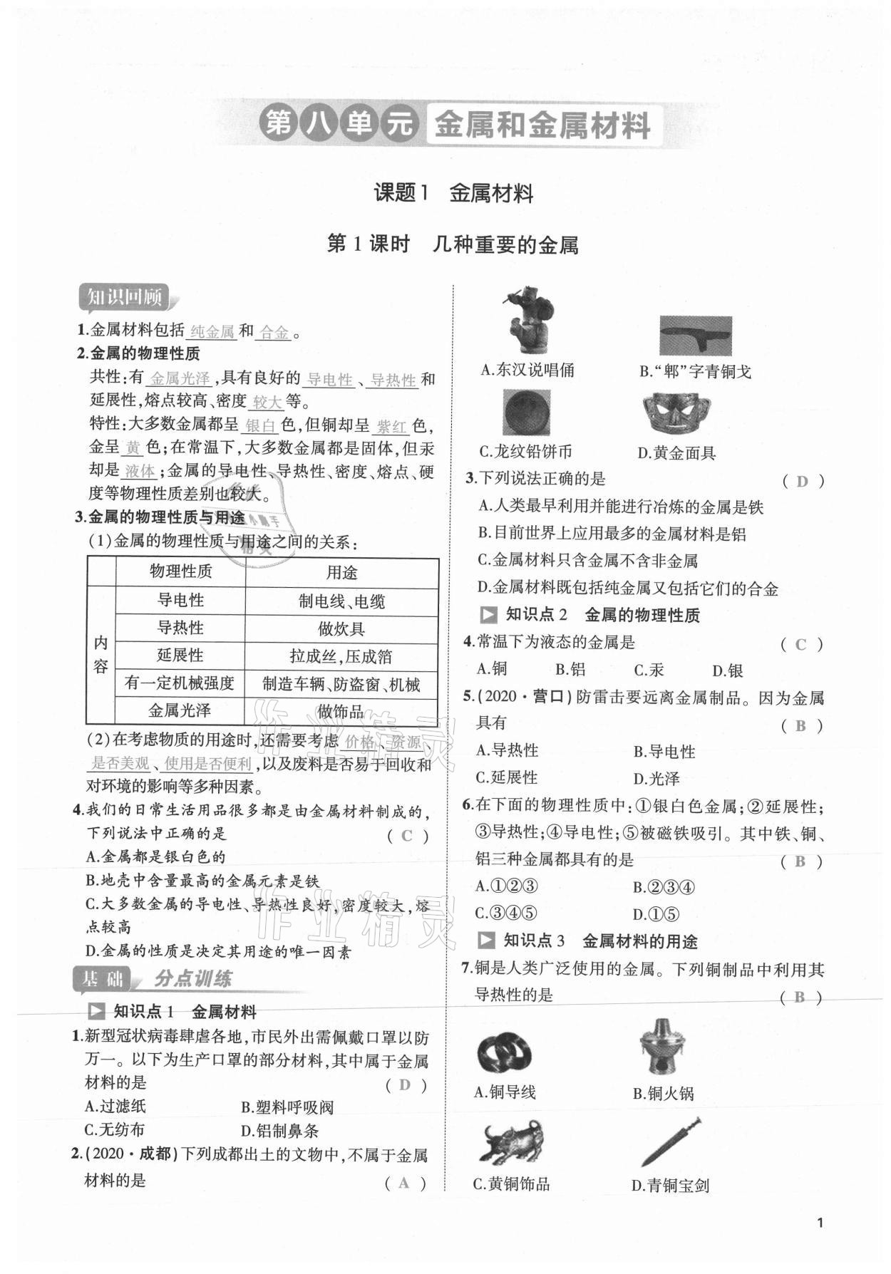 2021年我的作業(yè)九年級(jí)化學(xué)下冊(cè)人教版 第1頁