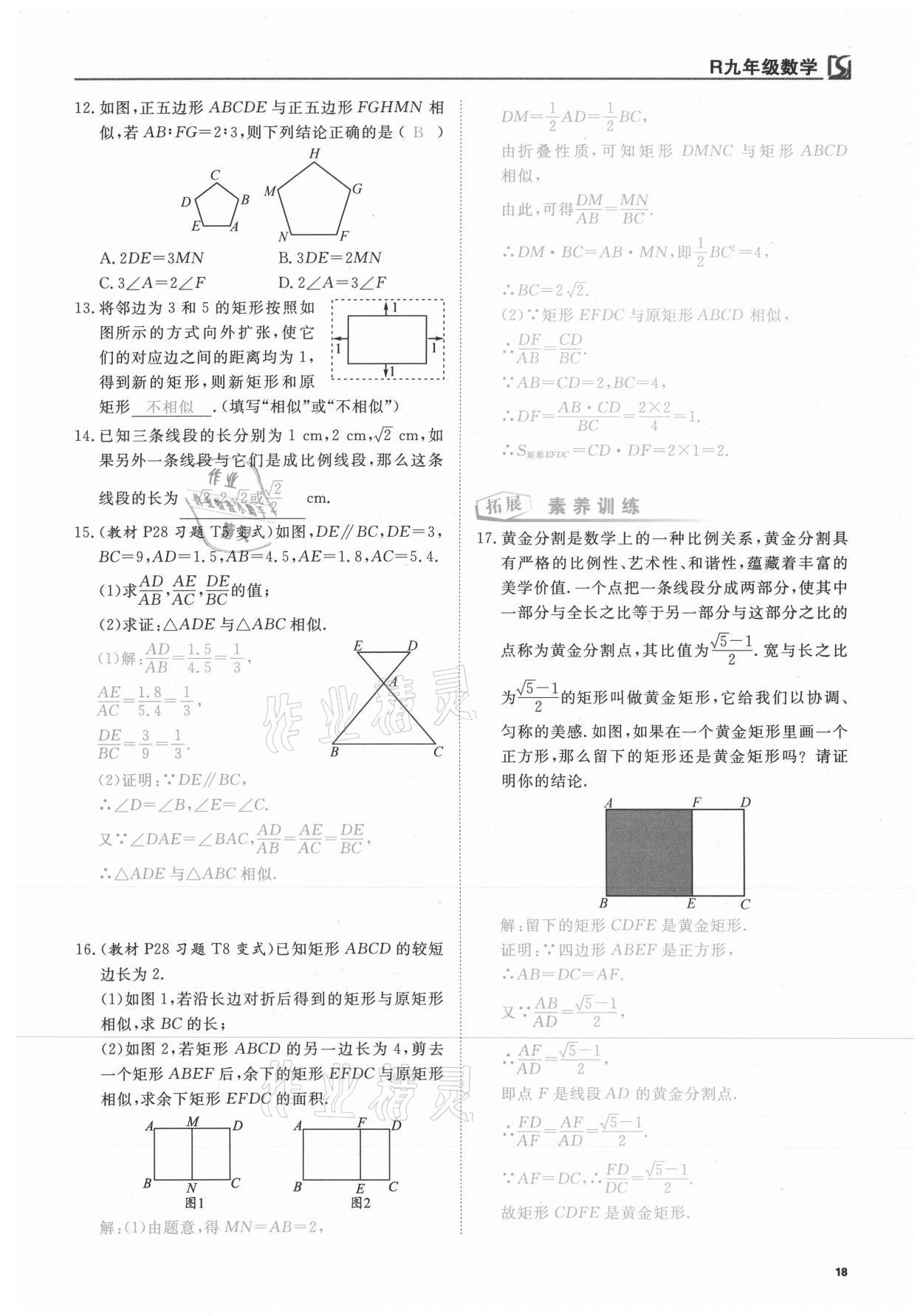 2021年我的作業(yè)九年級數(shù)學下冊人教版 第18頁