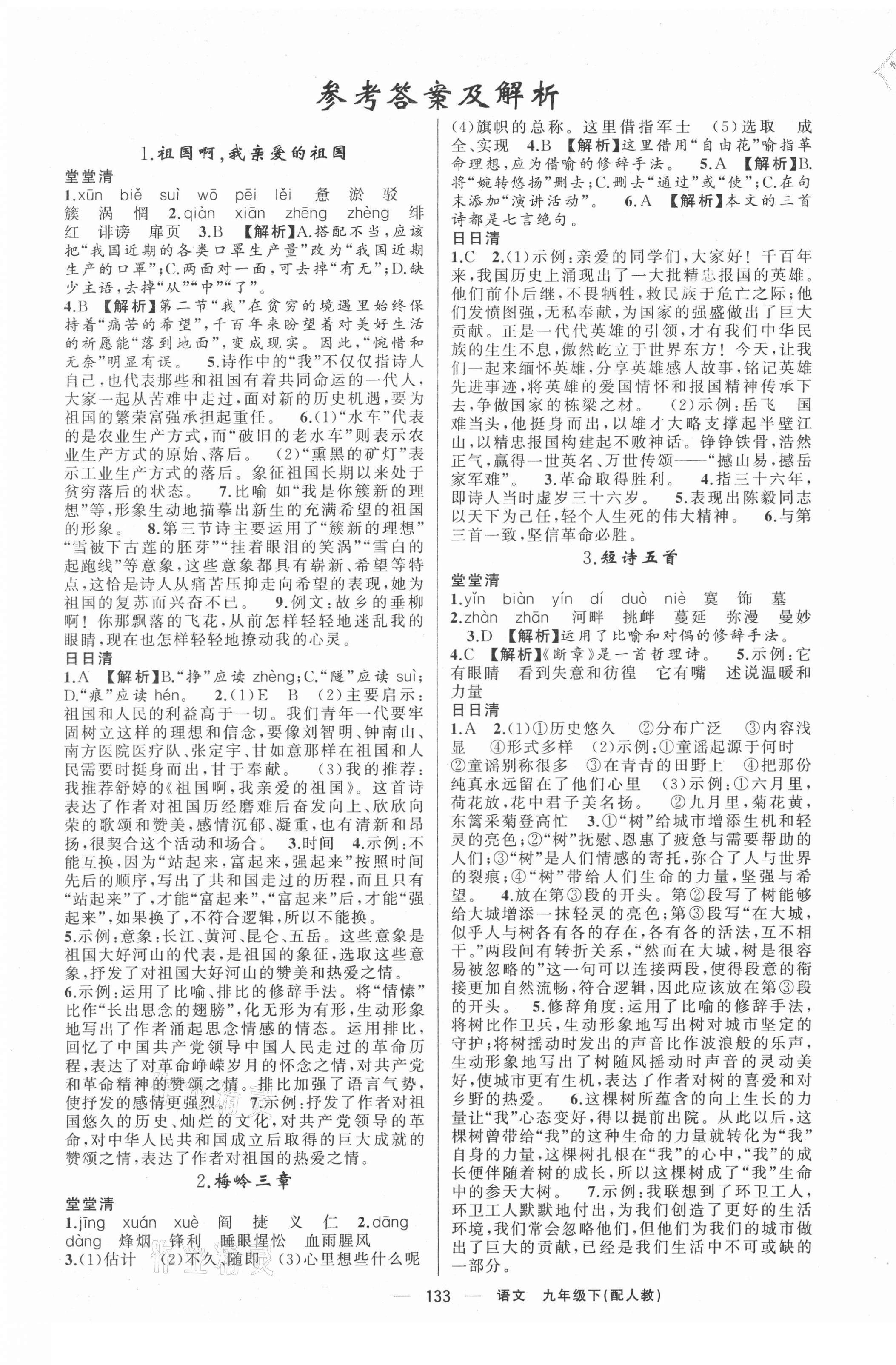 2021年四清導(dǎo)航九年級語文下冊人教版 第1頁