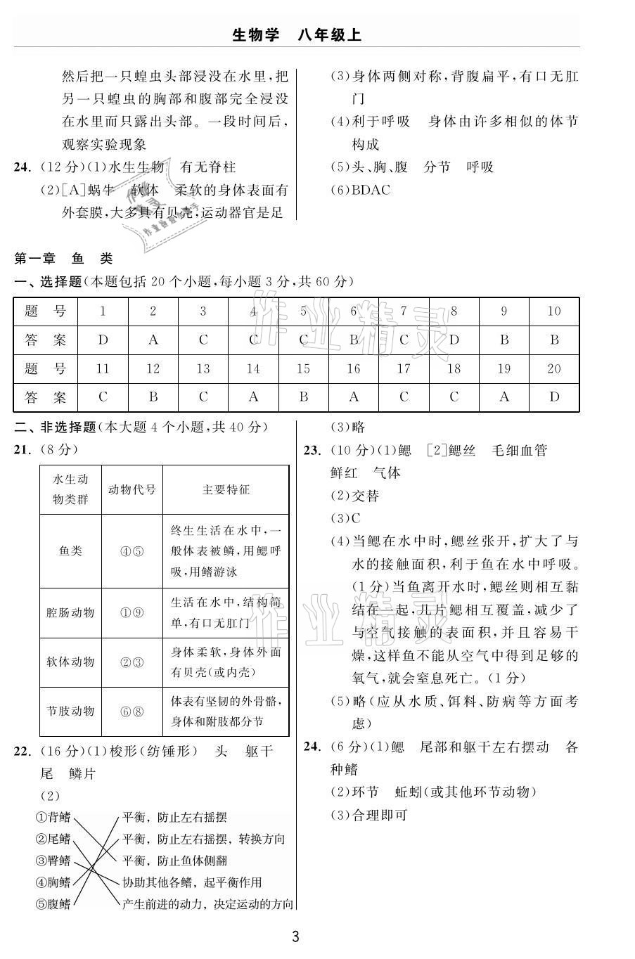 2020年伴你學(xué)習(xí)新課程單元過關(guān)練習(xí)八年級生物上冊魯教版54制煙臺專版 參考答案第3頁