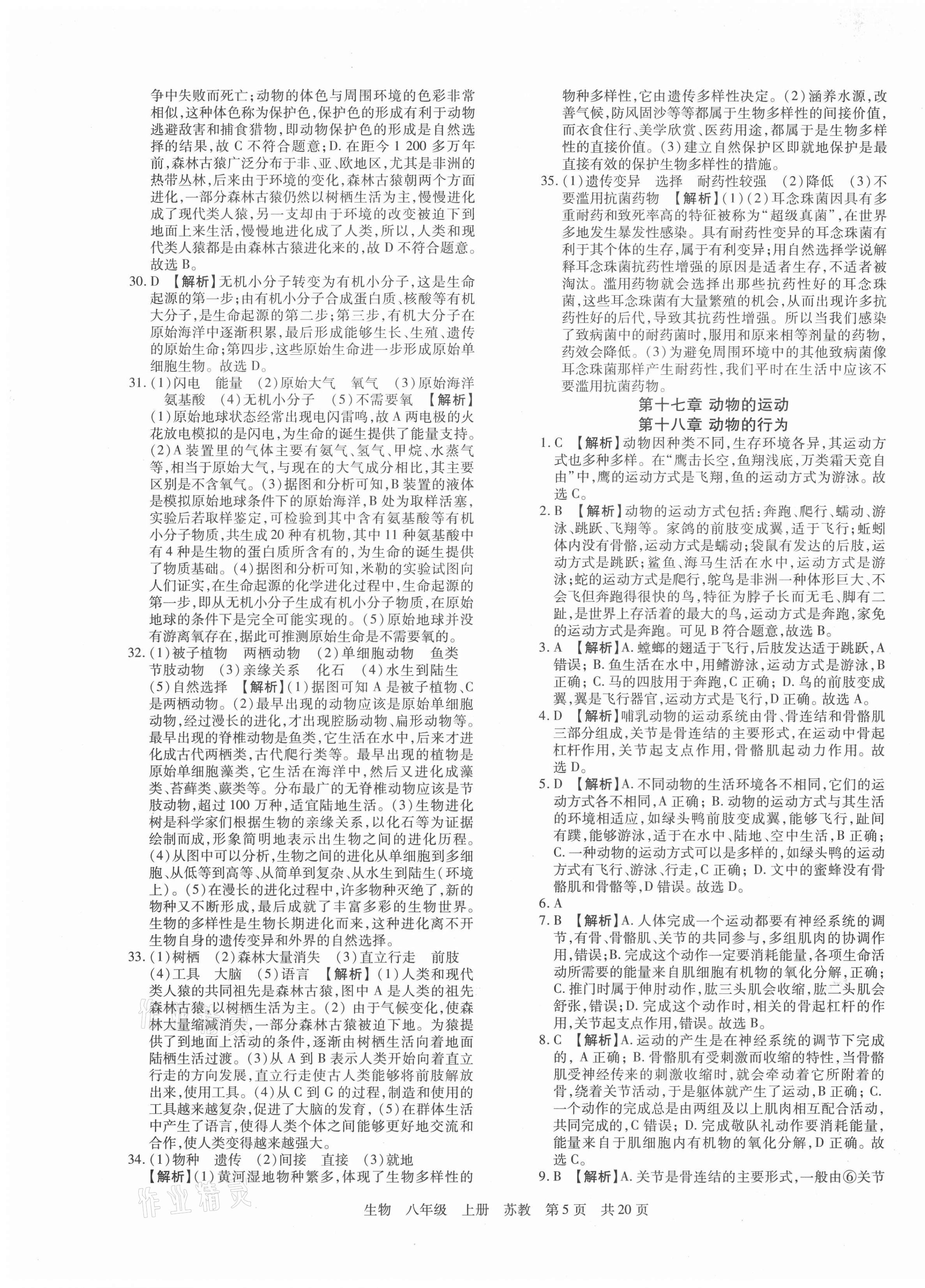 2020年期末考試必刷卷八年級(jí)生物上冊(cè)蘇教版九縣七區(qū)專版 第5頁