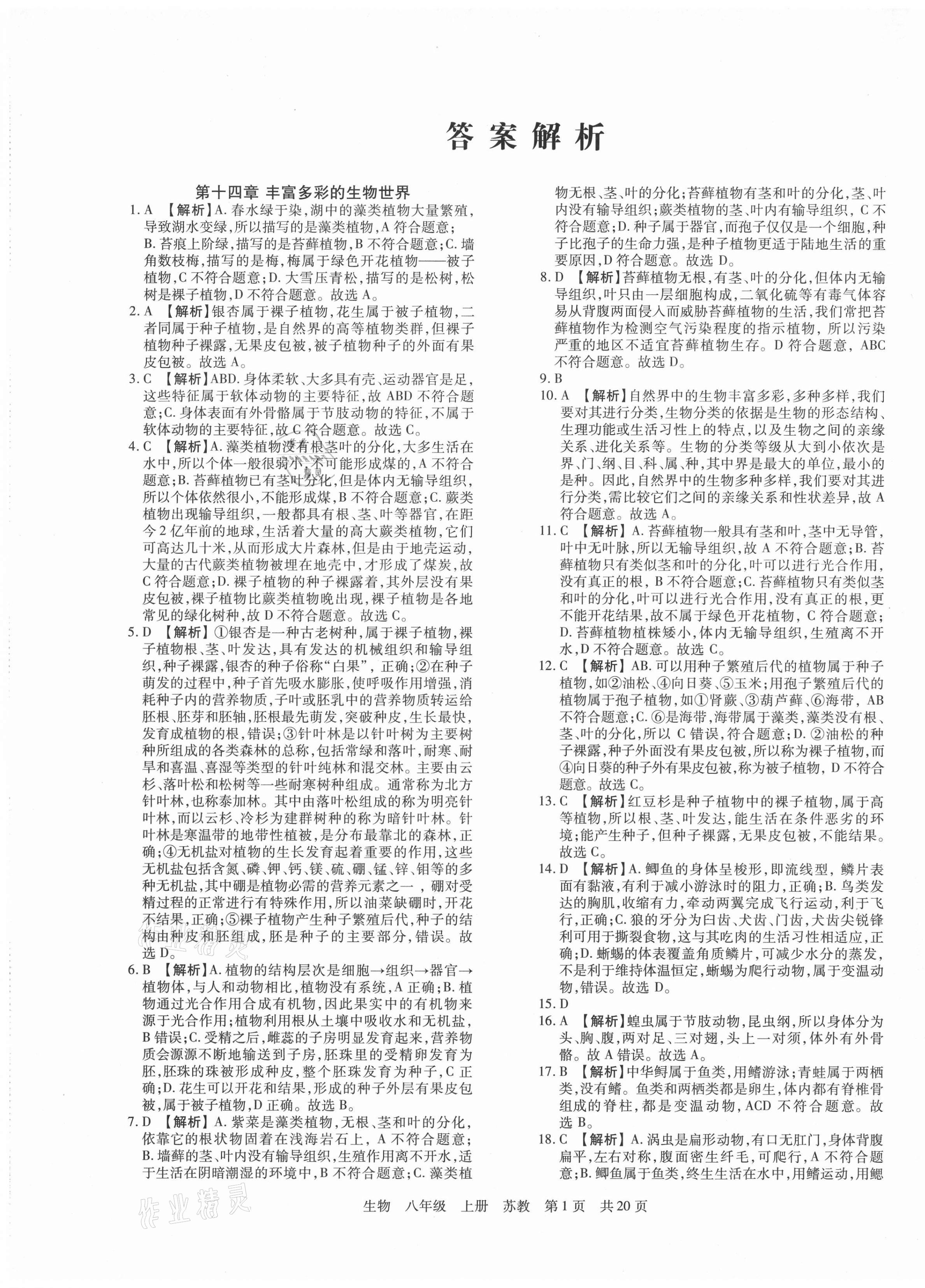 2020年期末考試必刷卷八年級(jí)生物上冊(cè)蘇教版九縣七區(qū)專(zhuān)版 第1頁(yè)