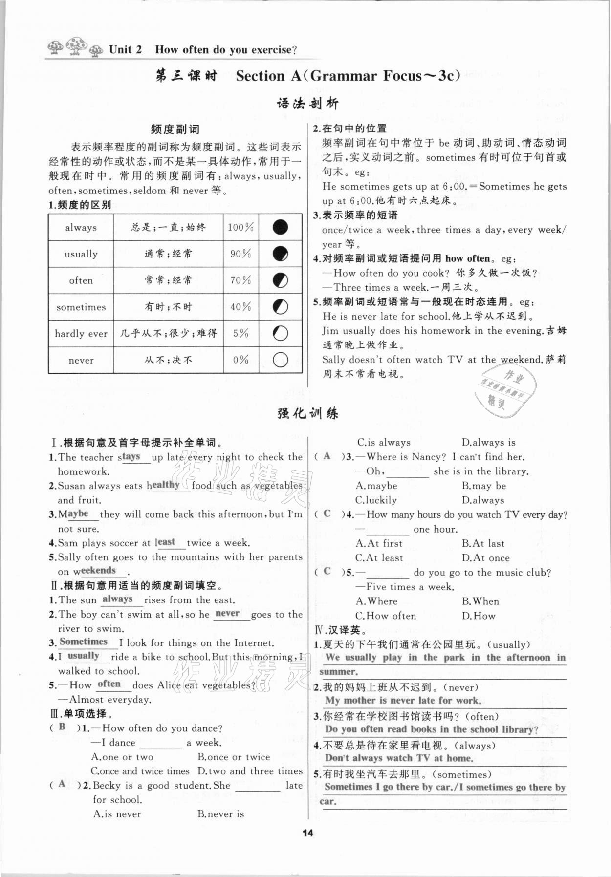 2020年我是高高手八年級英語上冊人教版 參考答案第14頁