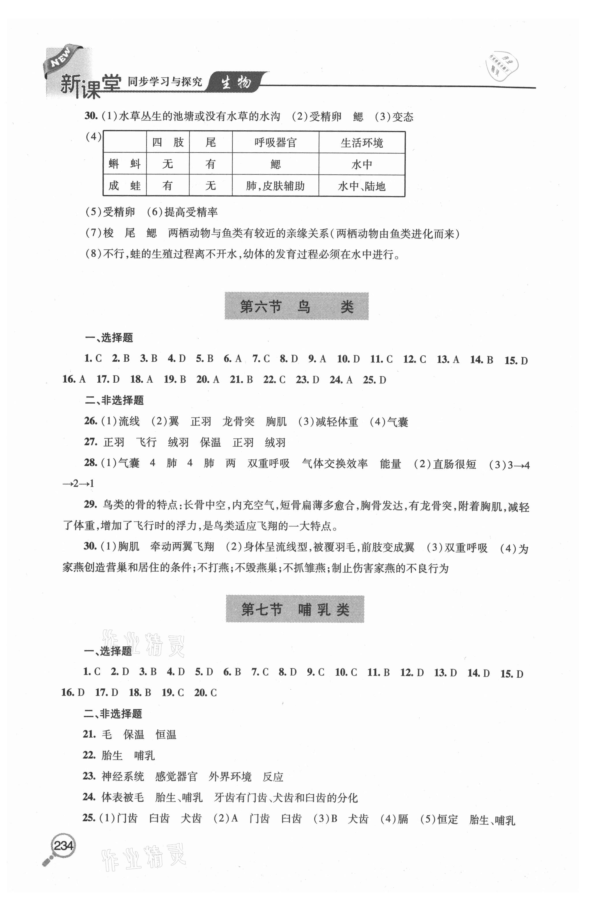 2020年新課堂同步學習與探究八年級生物全一冊魯科版54制 參考答案第4頁