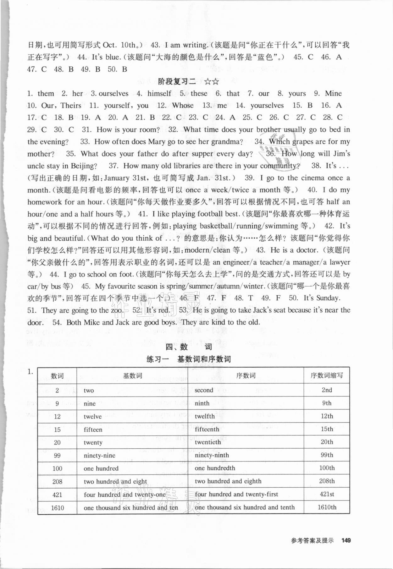 2020年優等生英語小學語法和句型訓練 參考答案第7頁