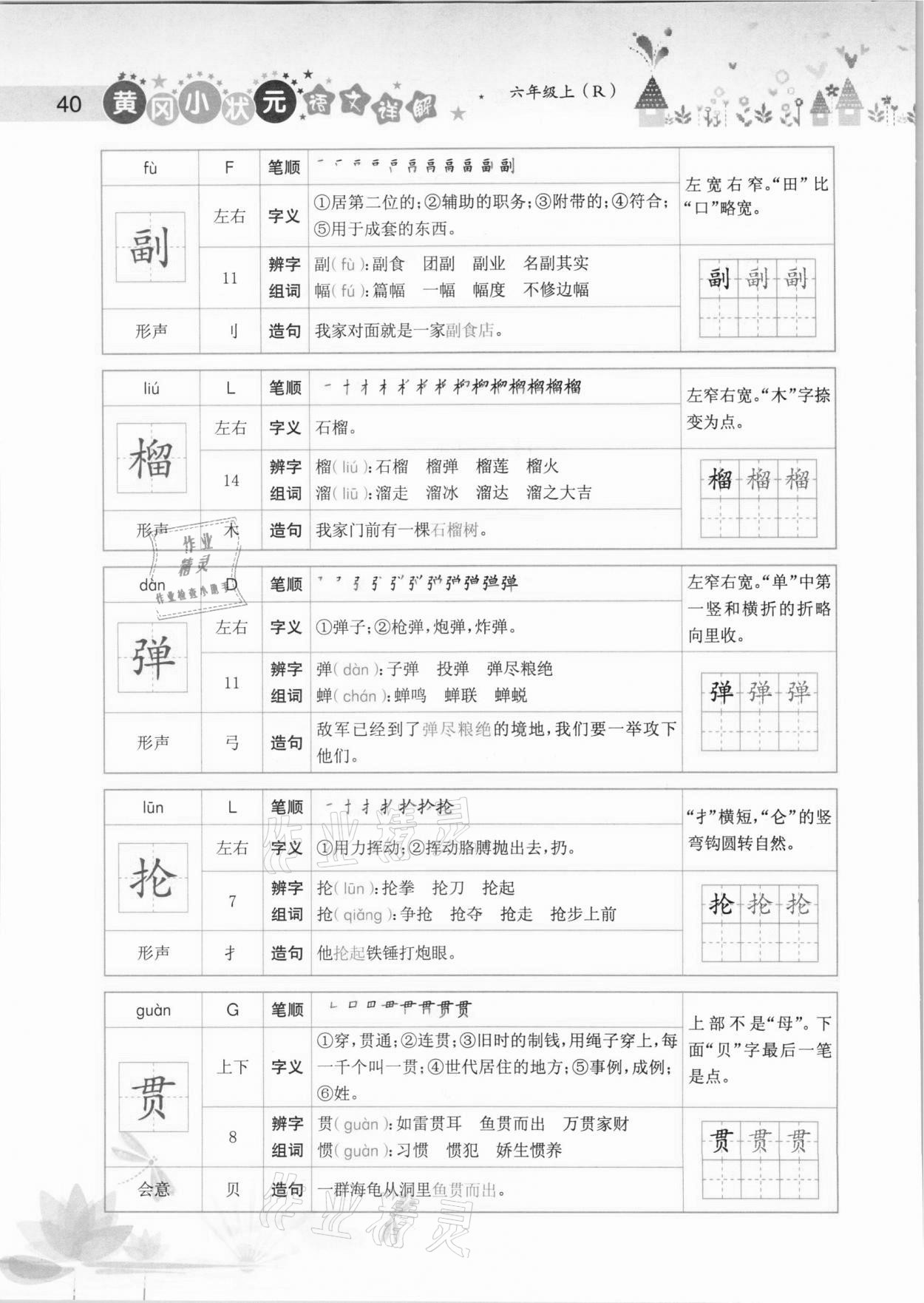 2020年黃岡小狀元語文詳解六年級(jí)上冊(cè)人教版 參考答案第40頁(yè)