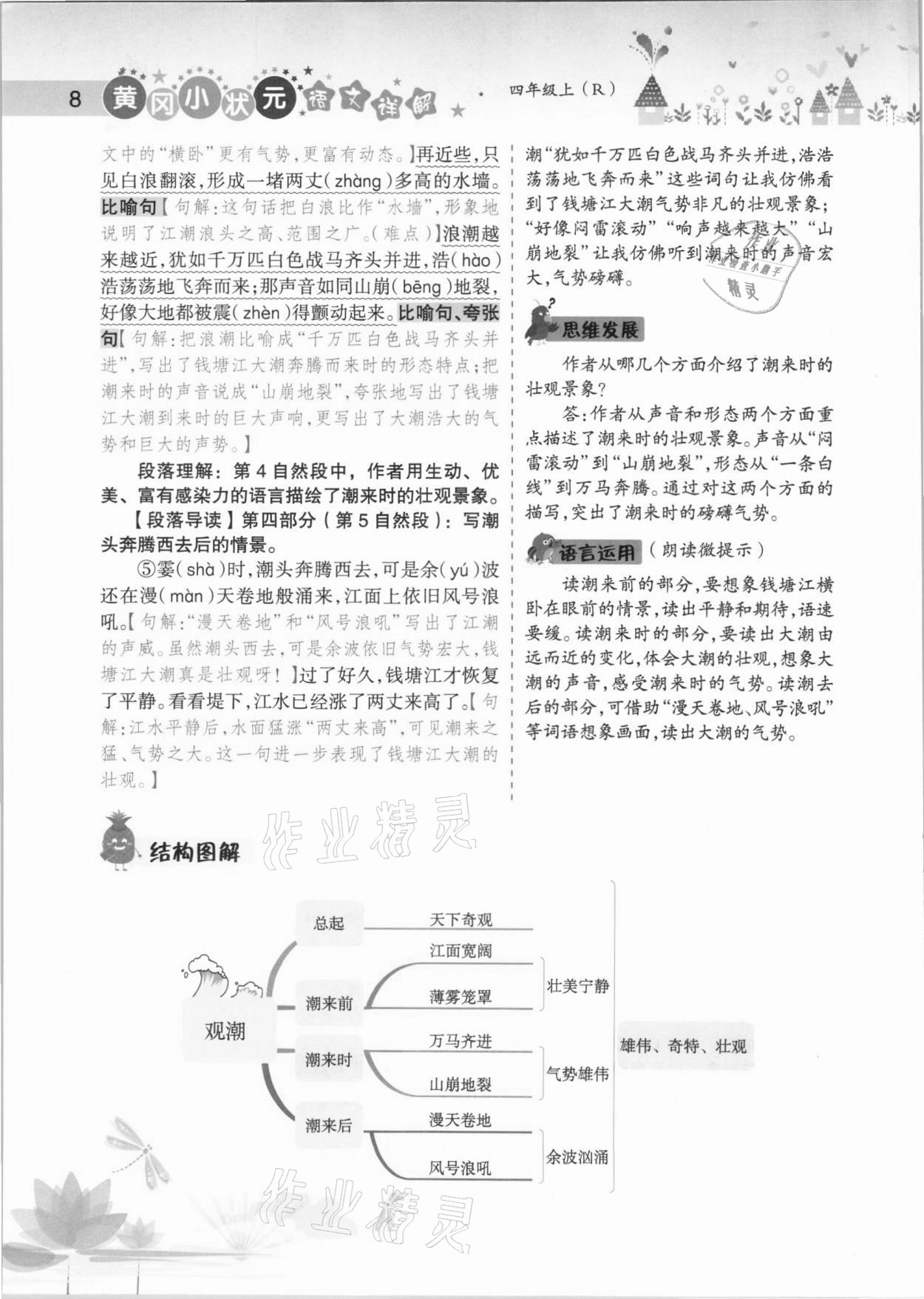 2020年黄冈小状元语文详解四年级上册人教版 参考答案第8页