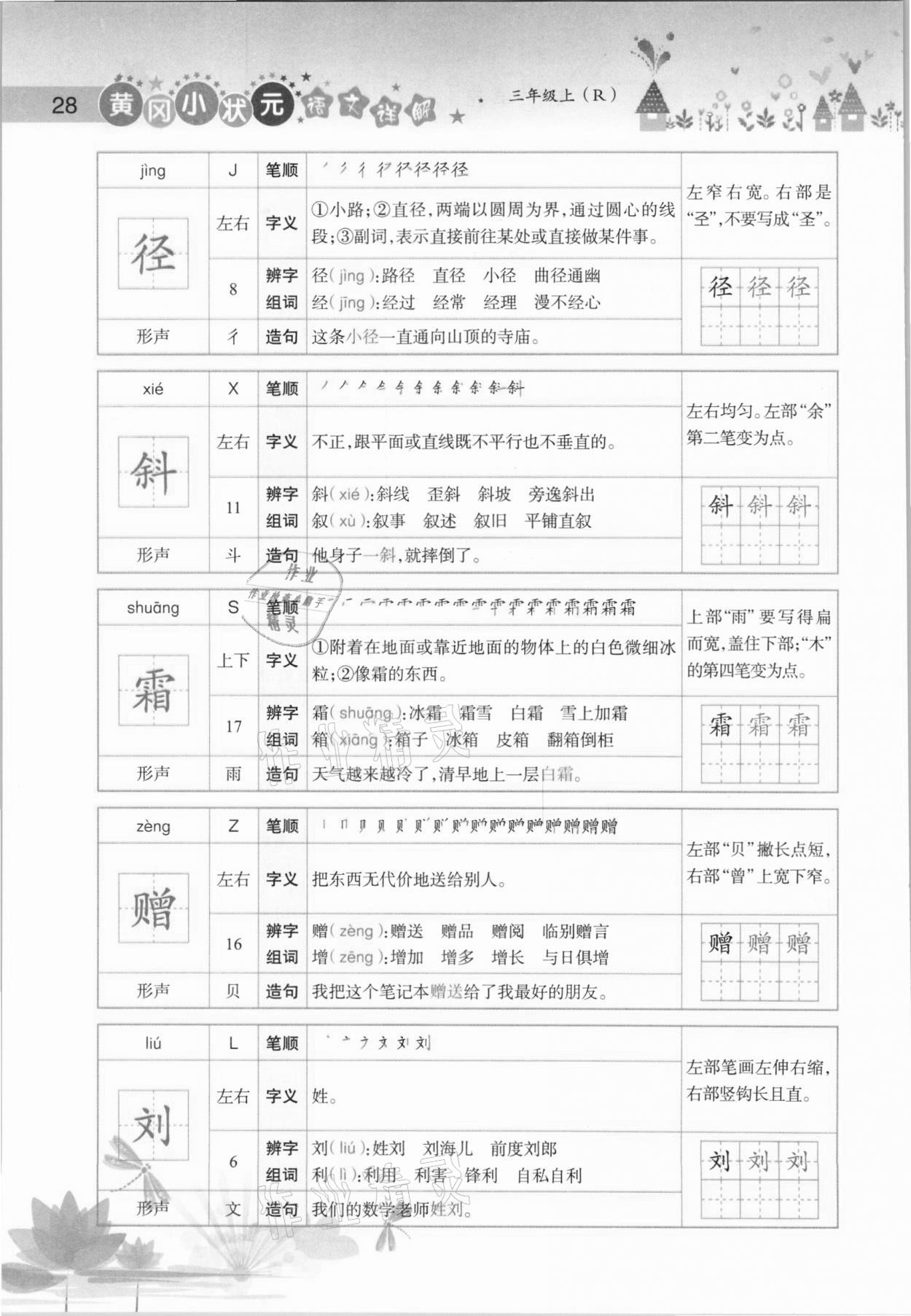 2020年黄冈小状元语文详解三年级上册人教版 参考答案第28页