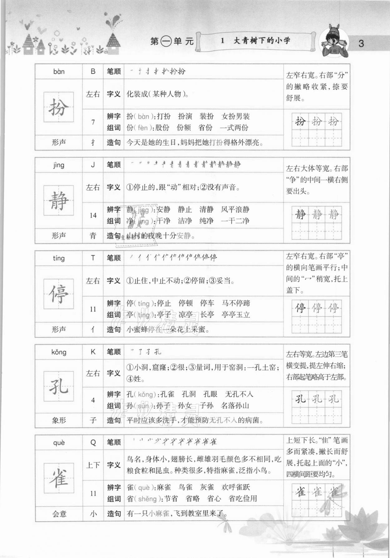 2020年黄冈小状元语文详解三年级上册人教版 参考答案第3页