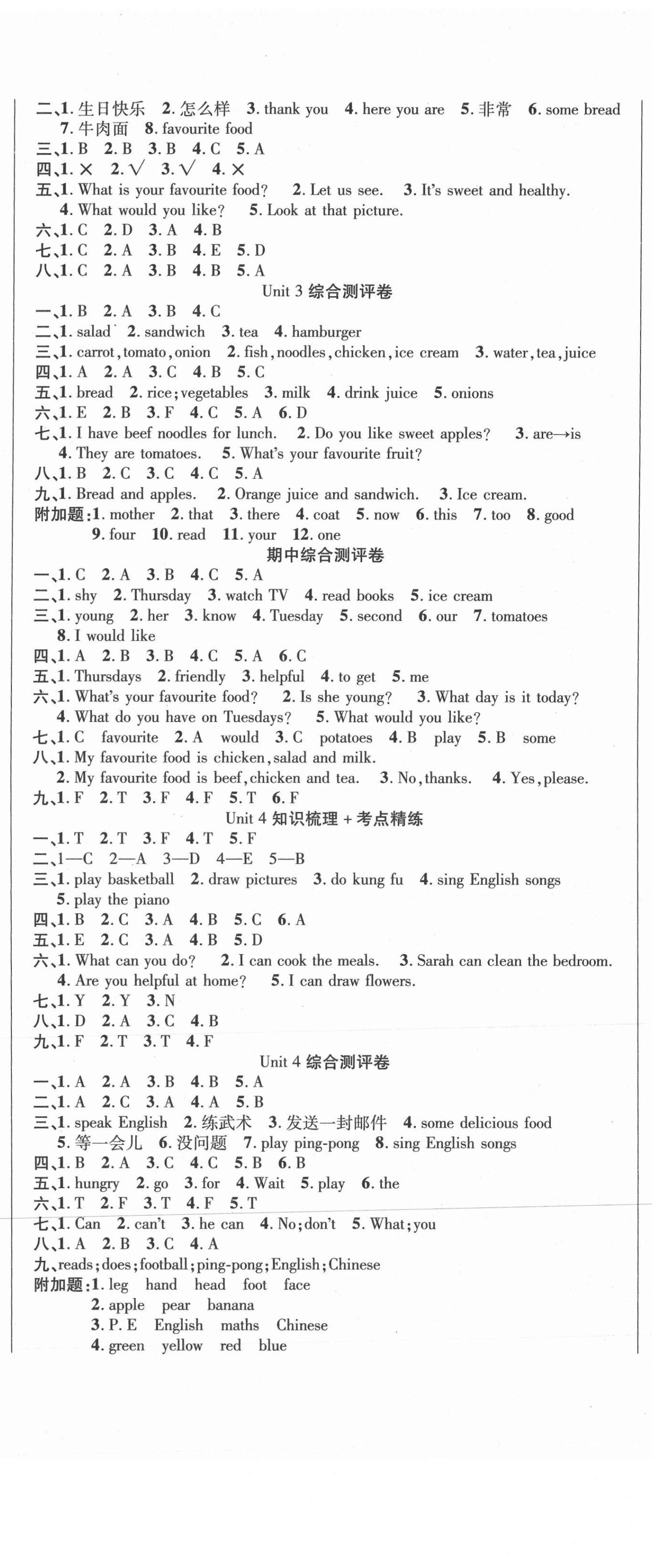 2020年名師考點梳理卷五年級英語上冊人教PEP版 參考答案第2頁