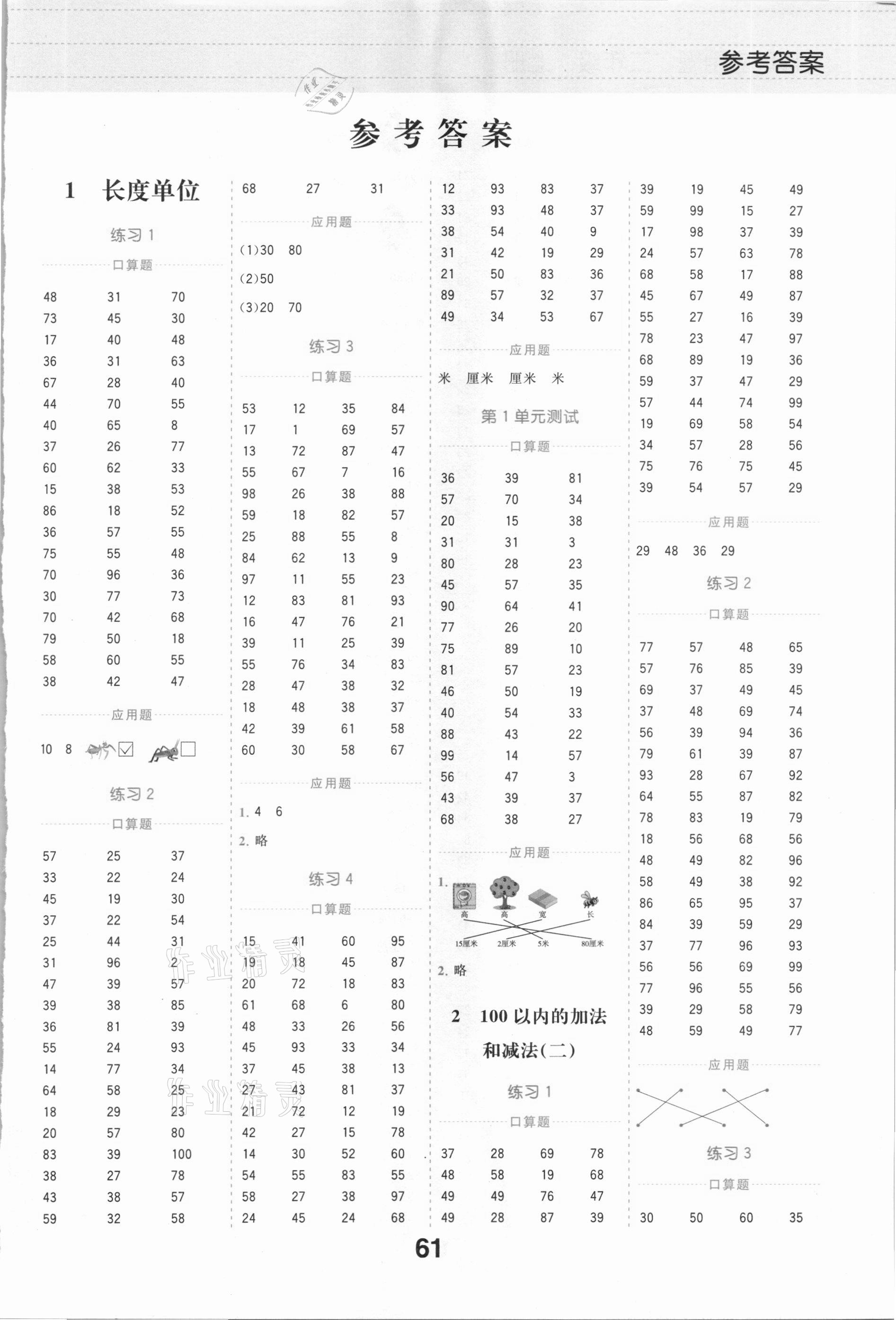 2020年口算+應用題二年級上冊人教版 第1頁