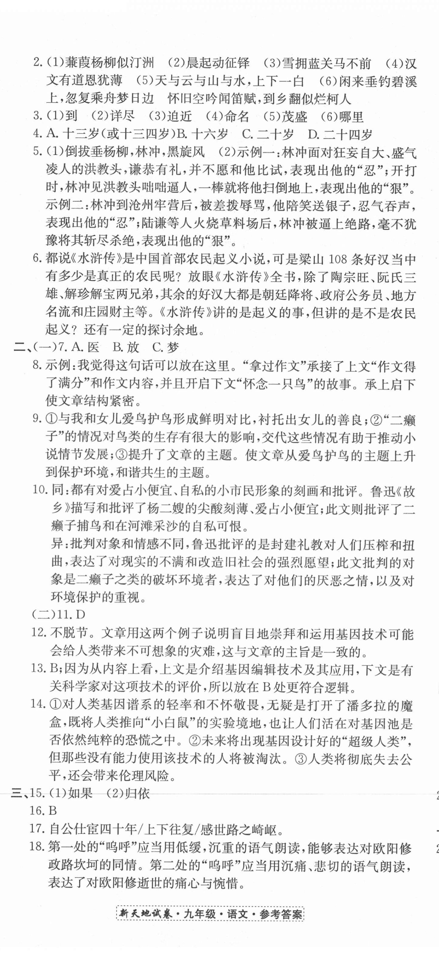 2020年新天地直通重高試卷九年級語文人教版 第11頁