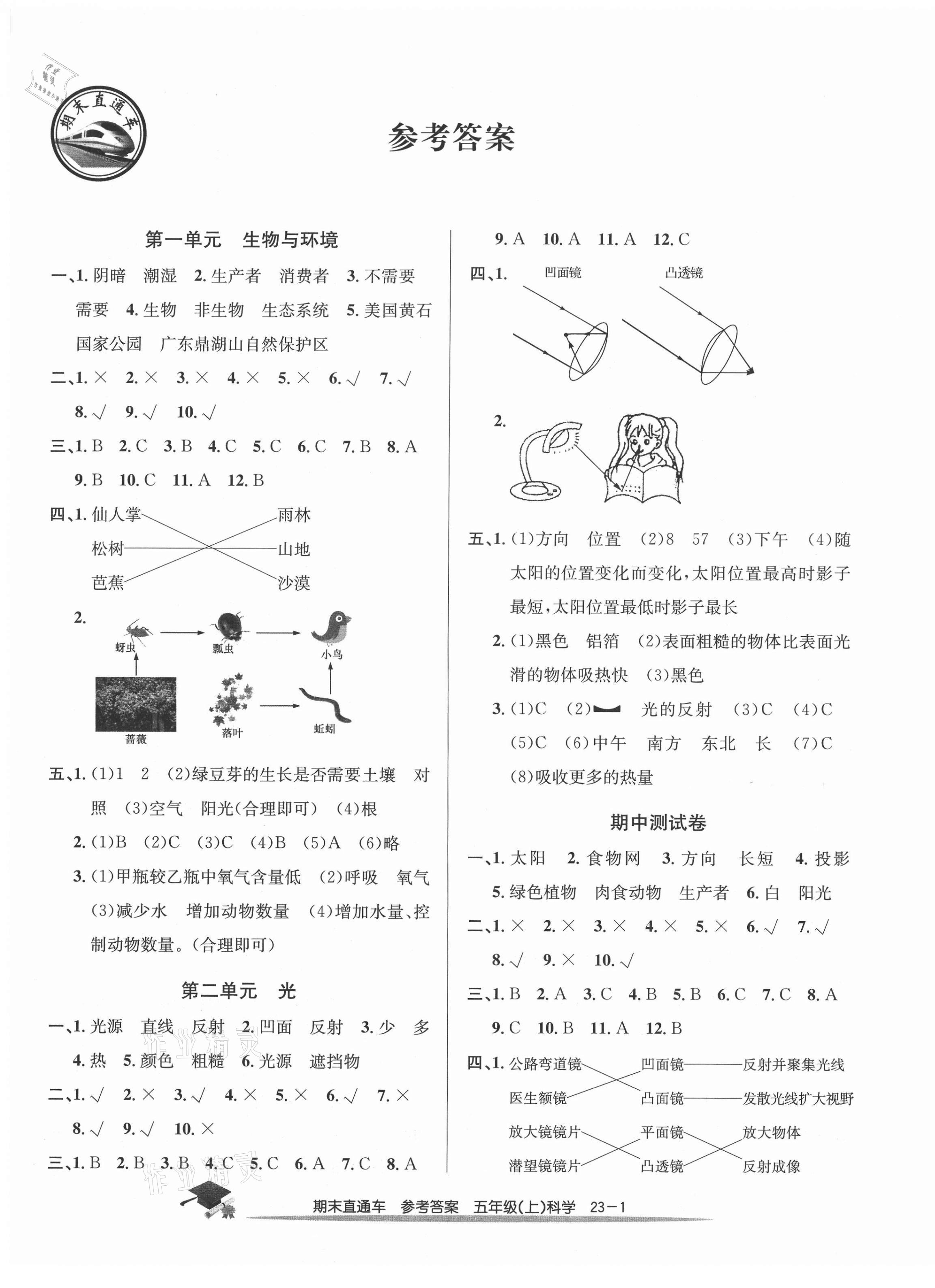 2020年期末直通车五年级科学上册教科版 第1页