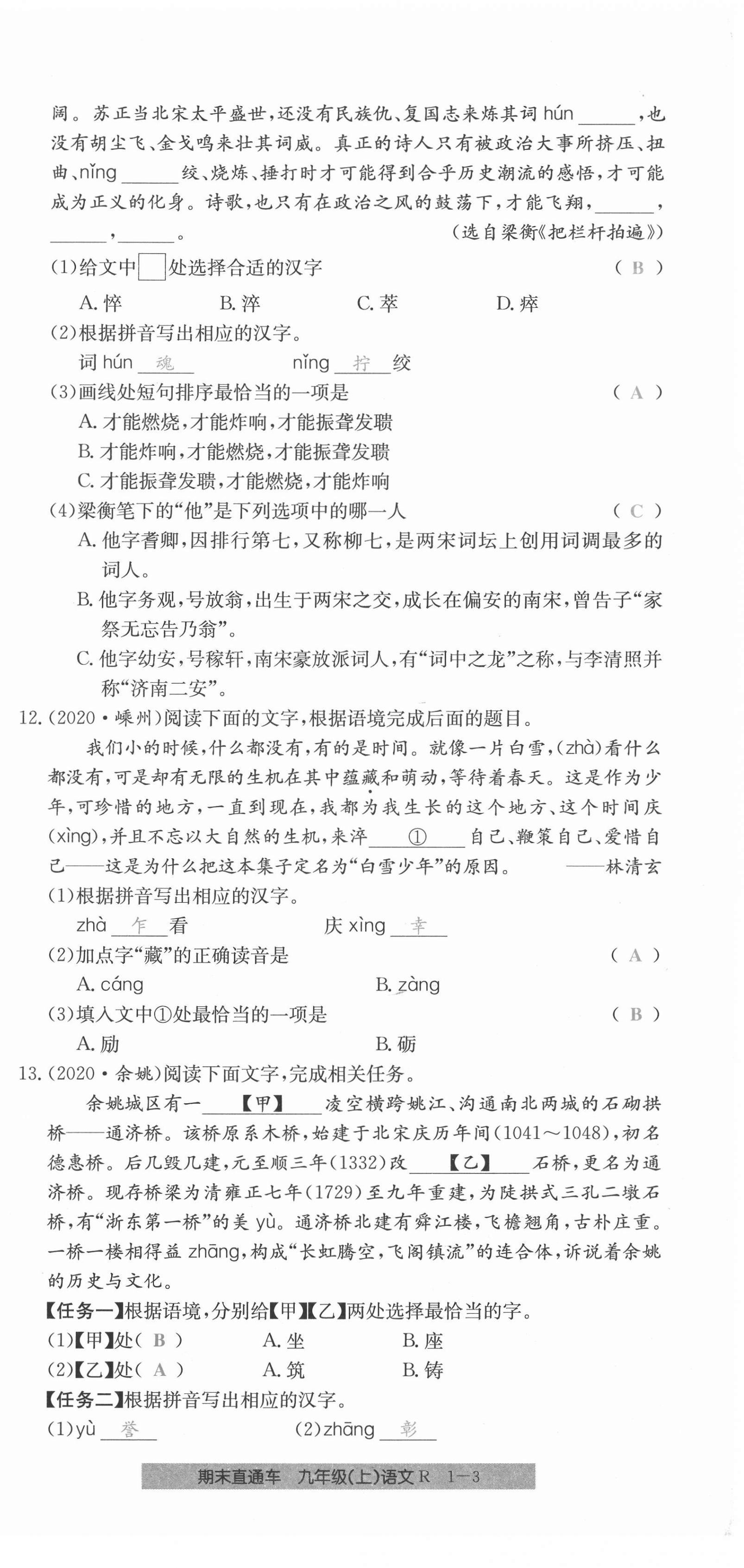 2020年創(chuàng)新測(cè)試卷期末直通車九年級(jí)語(yǔ)文上冊(cè)人教版 第3頁(yè)