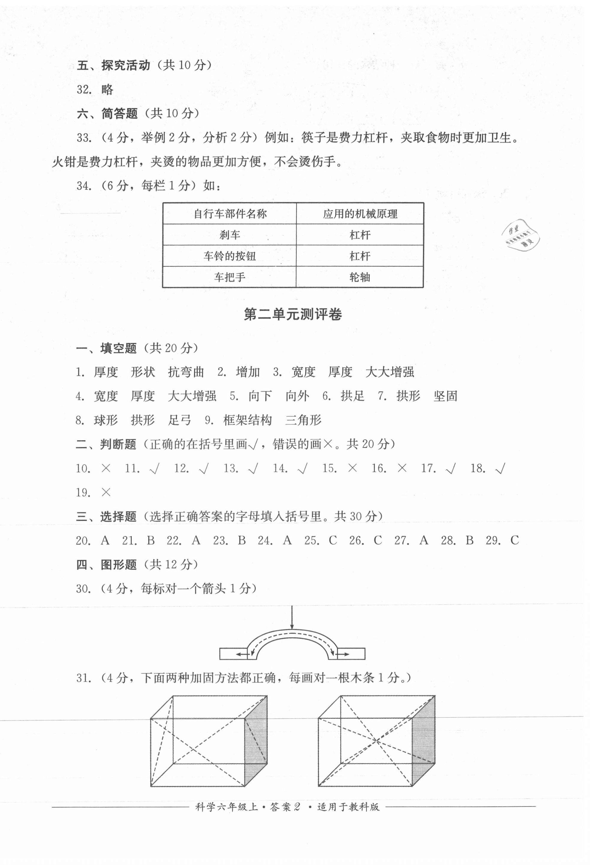 2020年單元測評六年級科學上冊教科版四川教育出版社 第2頁