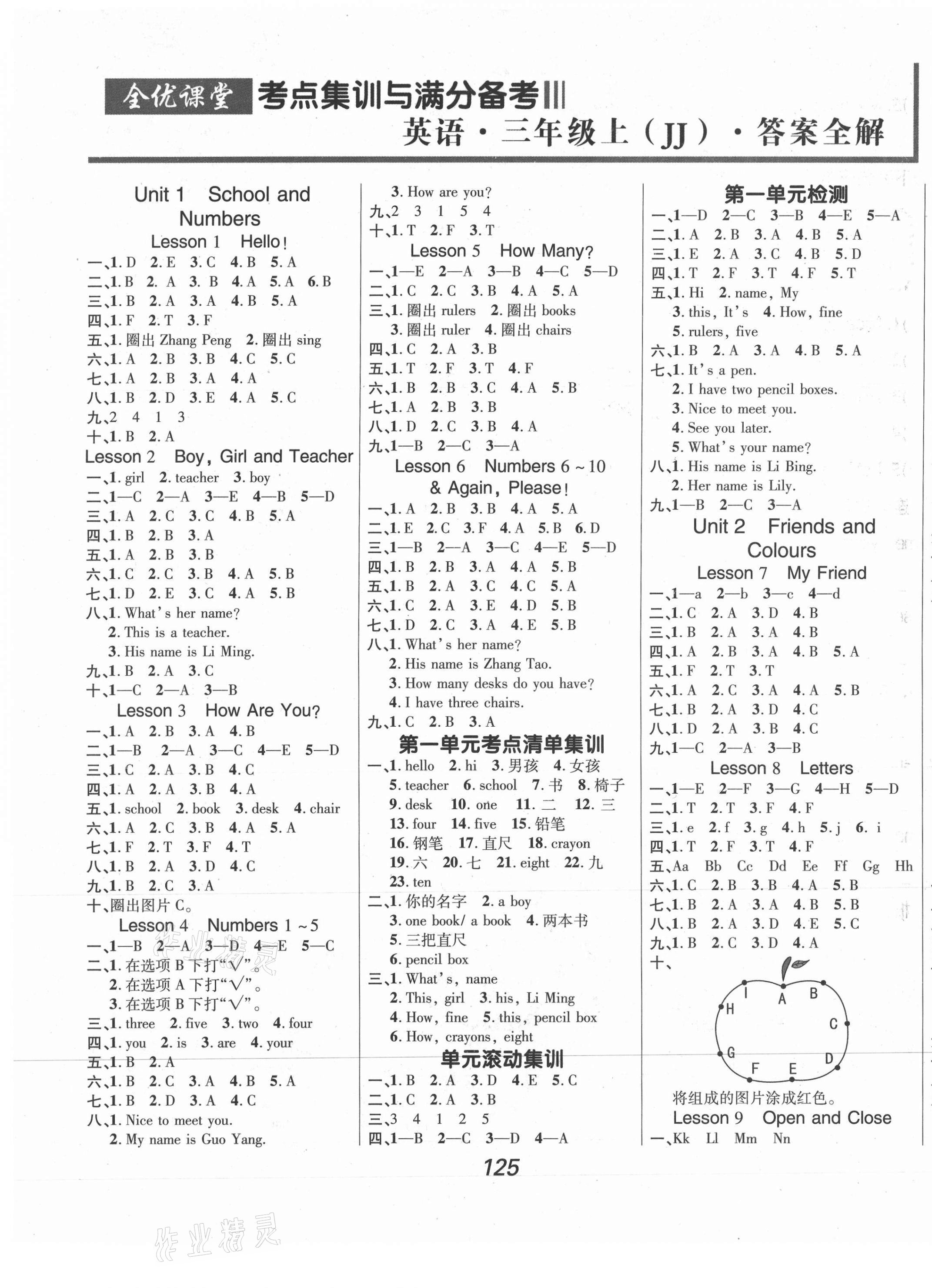 2020年全優(yōu)課堂考點(diǎn)集訓(xùn)與滿分備考三年級英語上冊冀教版 第1頁