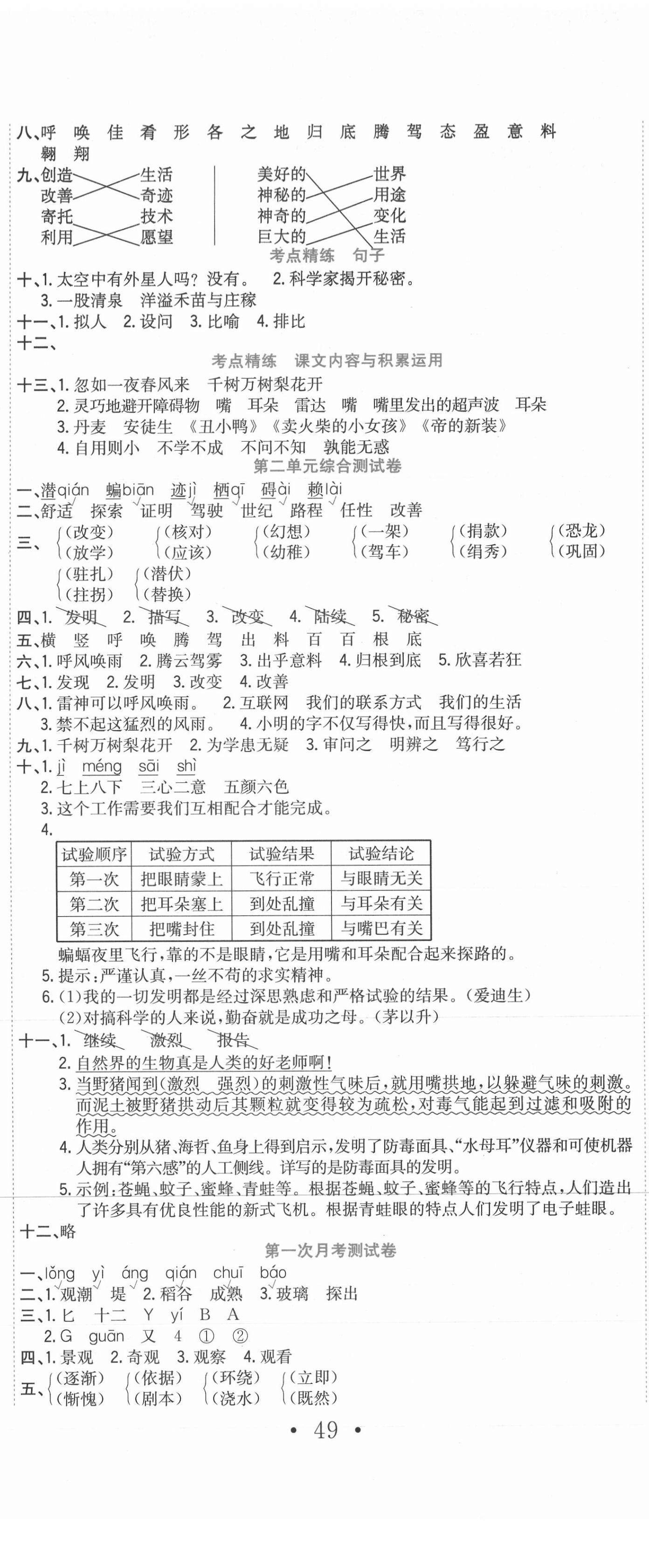 2020年狀元點金卷四年級語文上冊人教版 參考答案第2頁