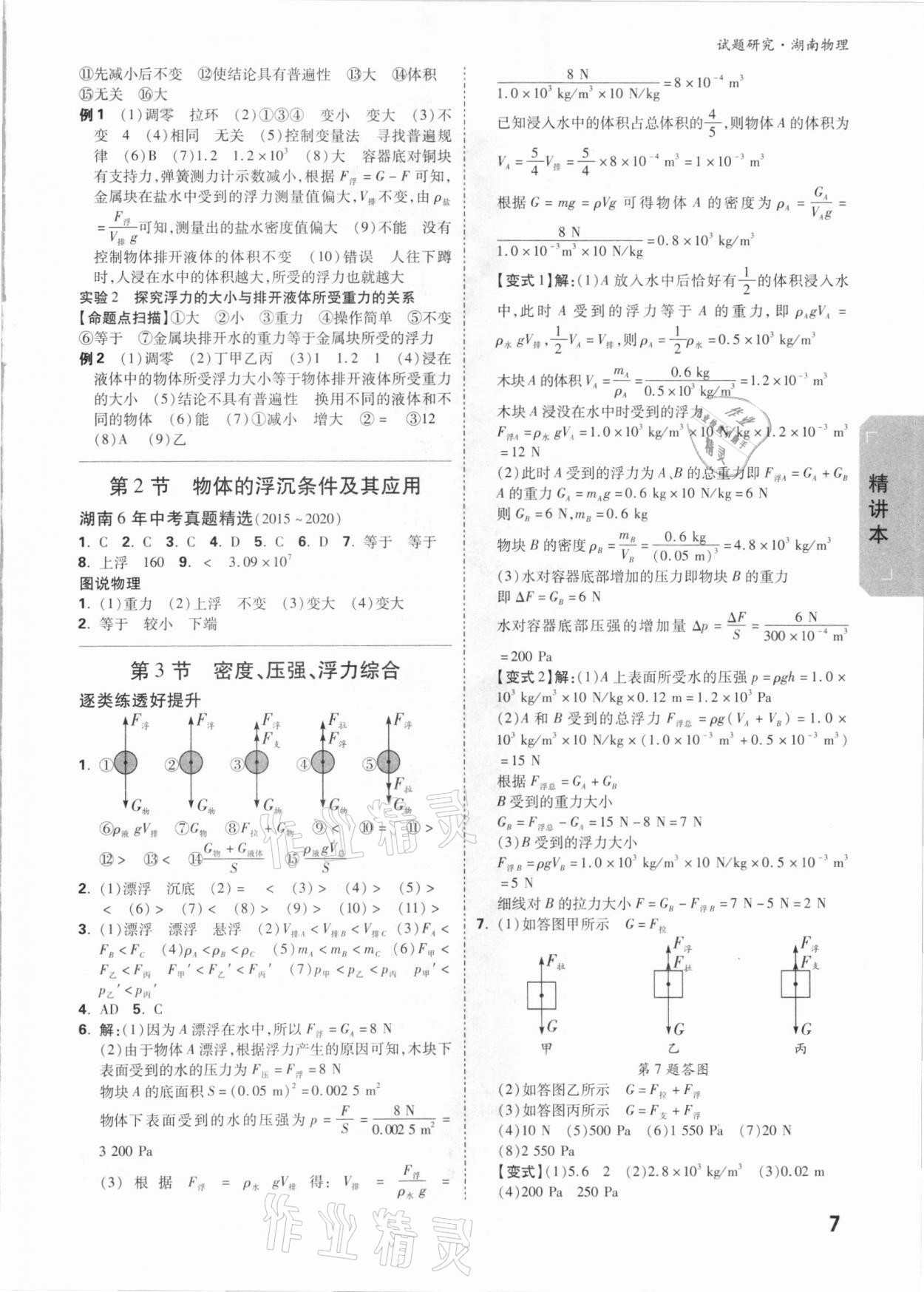 2021年萬唯中考試題研究物理湖南專版 參考答案第6頁