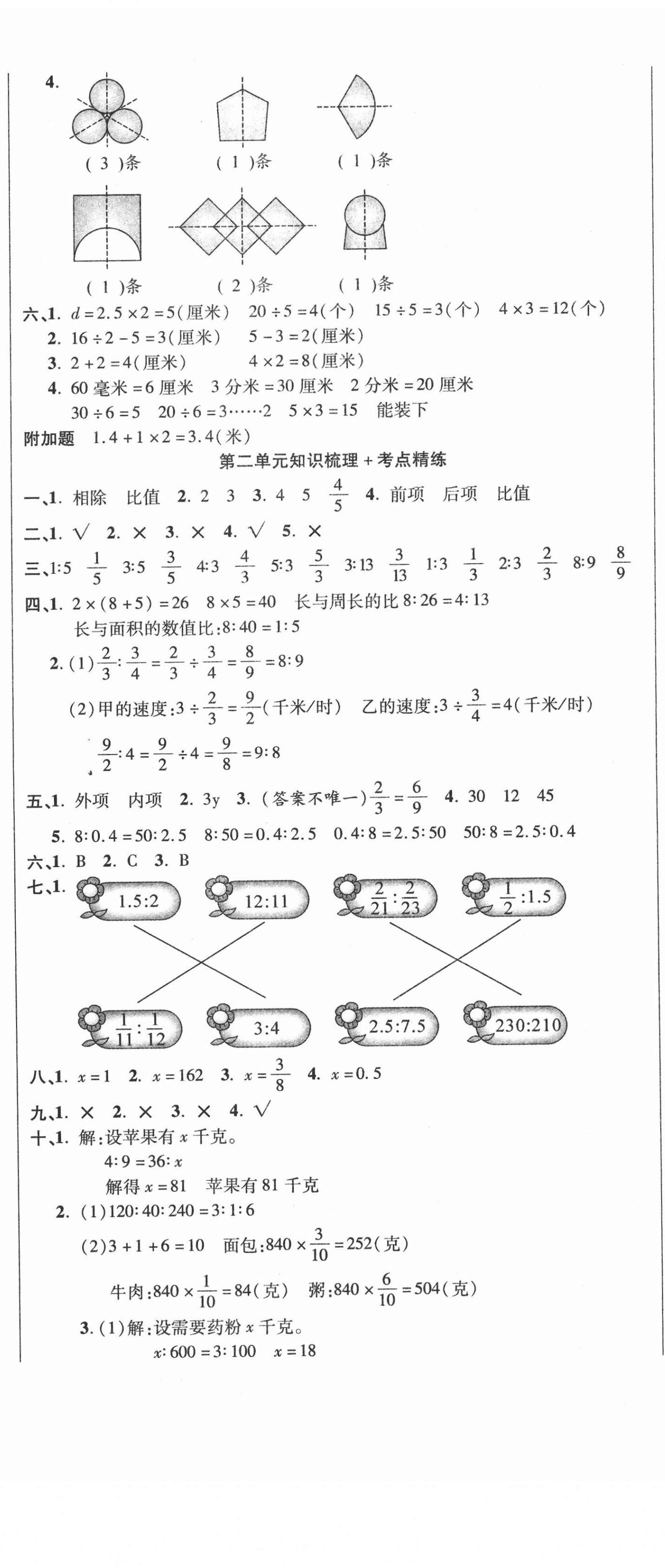 2020年名師考點梳理卷六年級數(shù)學(xué)上冊冀教版 參考答案第2頁