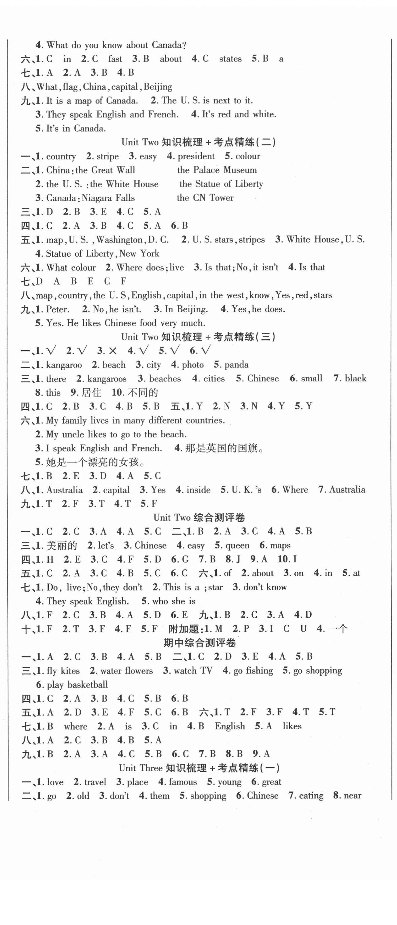 2020年名師考點梳理卷五年級英語上冊冀教版 參考答案第2頁