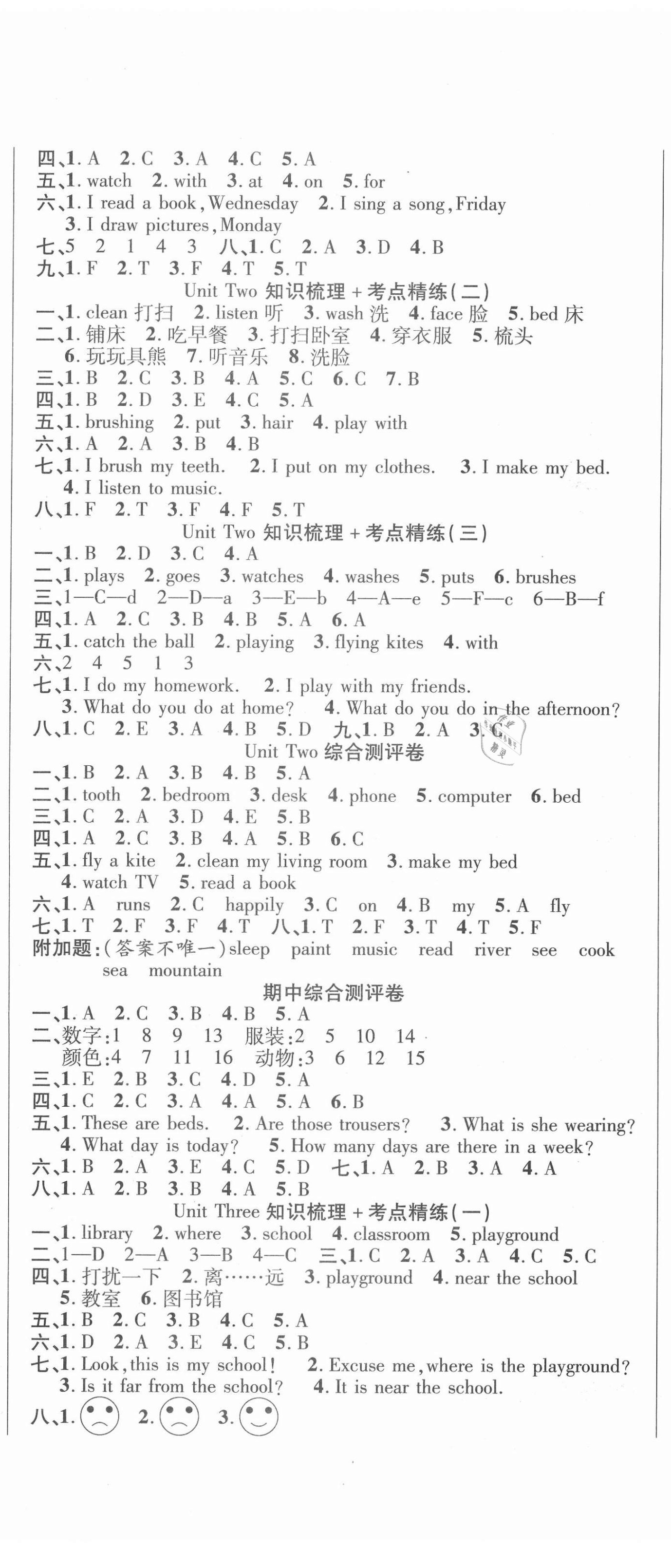 2020年名師考點梳理卷四年級英語上冊冀教版 參考答案第2頁