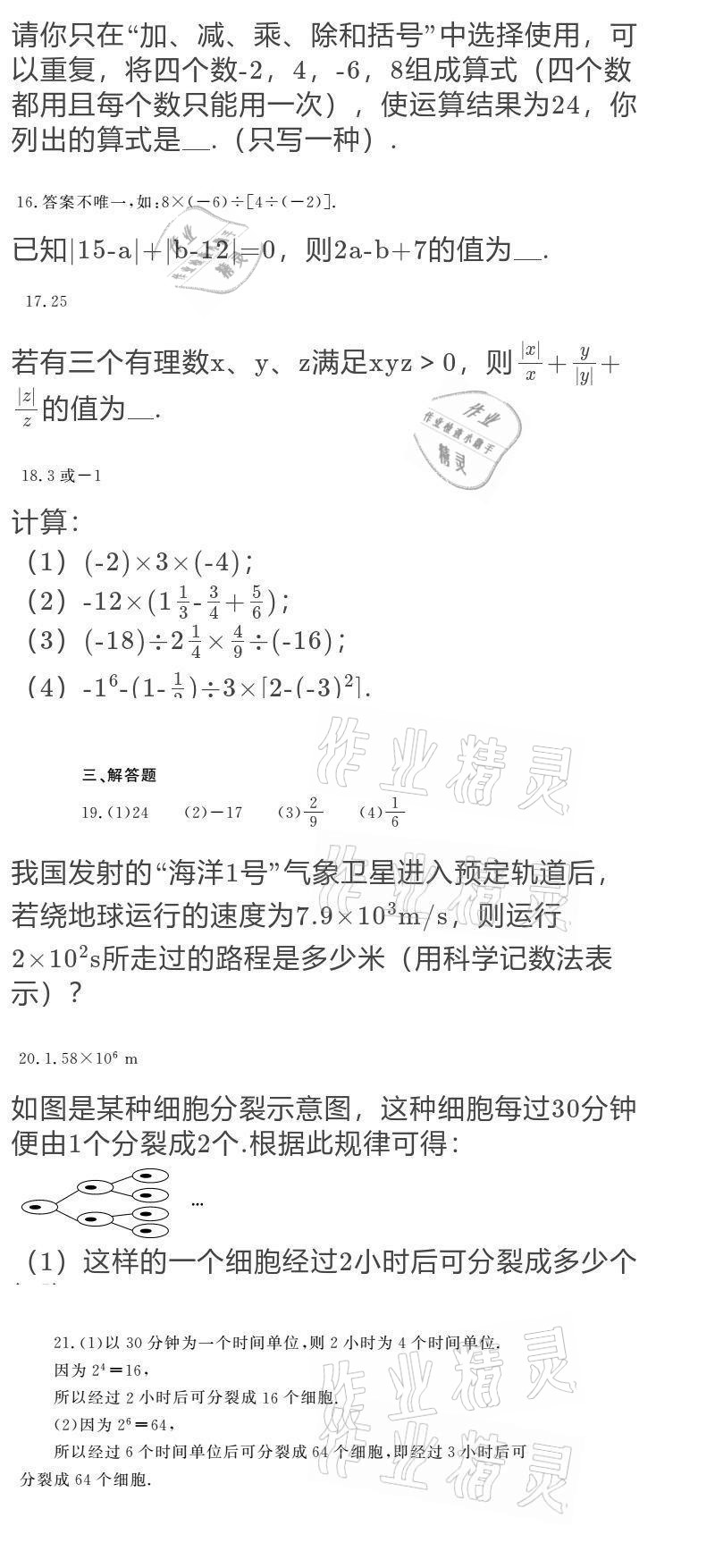 2020年点击金牌学业观察七年级数学上册人教版 参考答案第8页